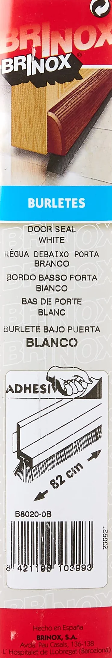 Brinox B80200B Burlete bajo Puerta 2,5 x 82 x 1 cm Blanco