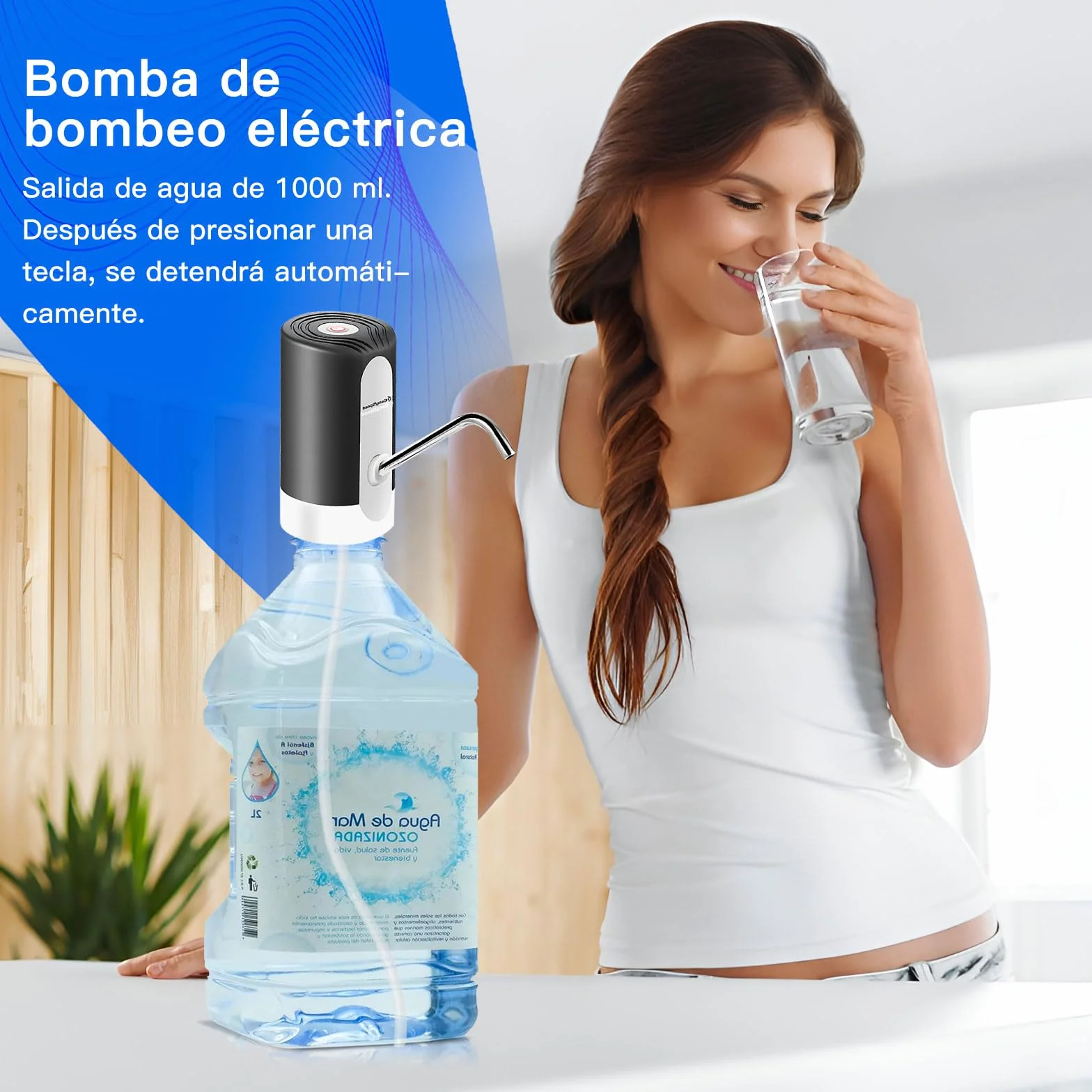 EASYSPEED Dispensador de Agua eléctrica USB-C, Bomba automática portátil con 2 adaptadores para Botellas y garrafas de 5, 8, 10, 15 y 20 litros, 1200mAh para Camping Oficina Gimnasio, Negro