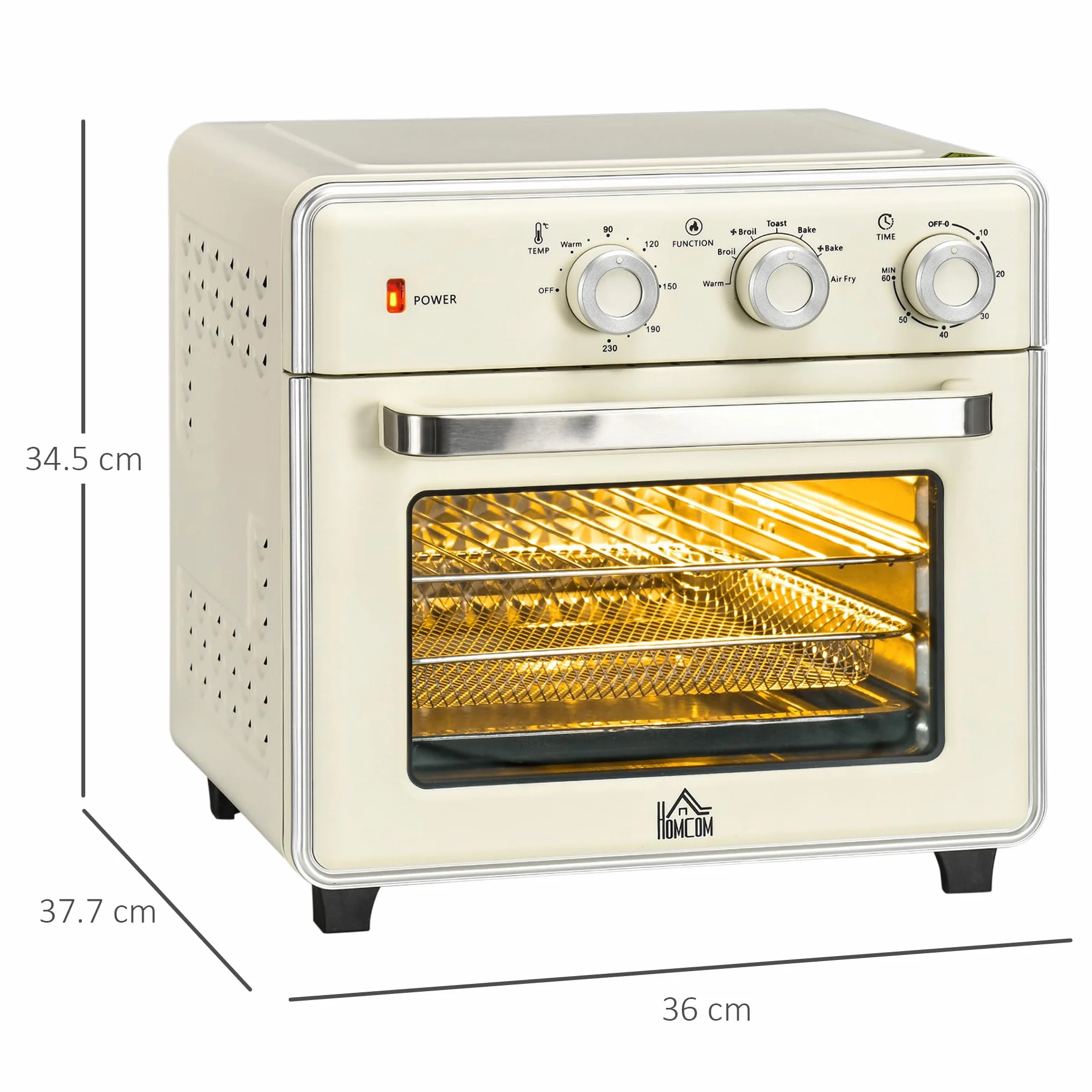 HOMCOM Horno eléctrico ventilado 20 L 1400 W multifunción aire caliente 90-230°C temporizador 60 min 5 modos doble cristal