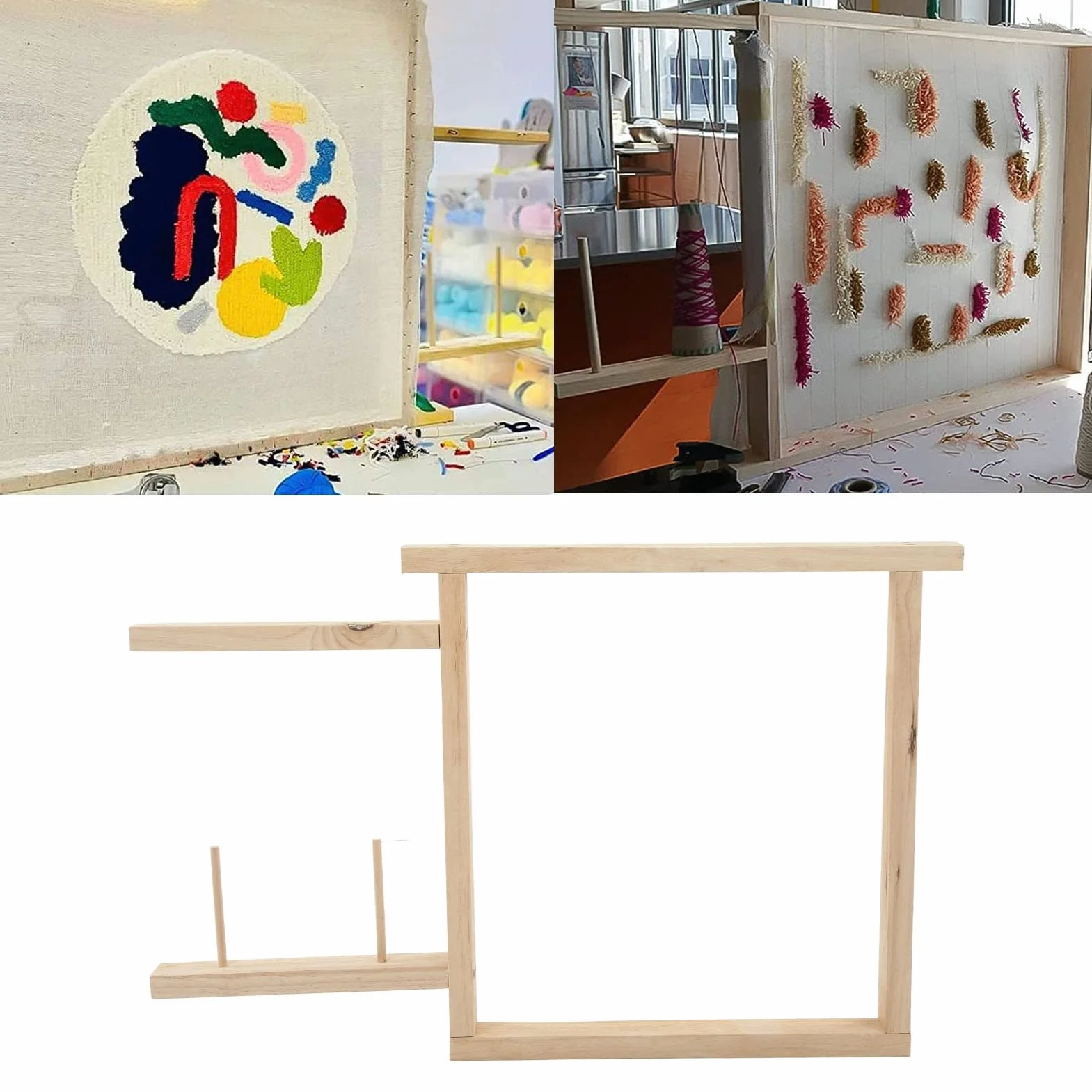 Marco de tufting para la confección de alfombras, marco de manualidades DIY con textura de acero inoxidable y madera de roble para coser tapices, montaje sencillo
