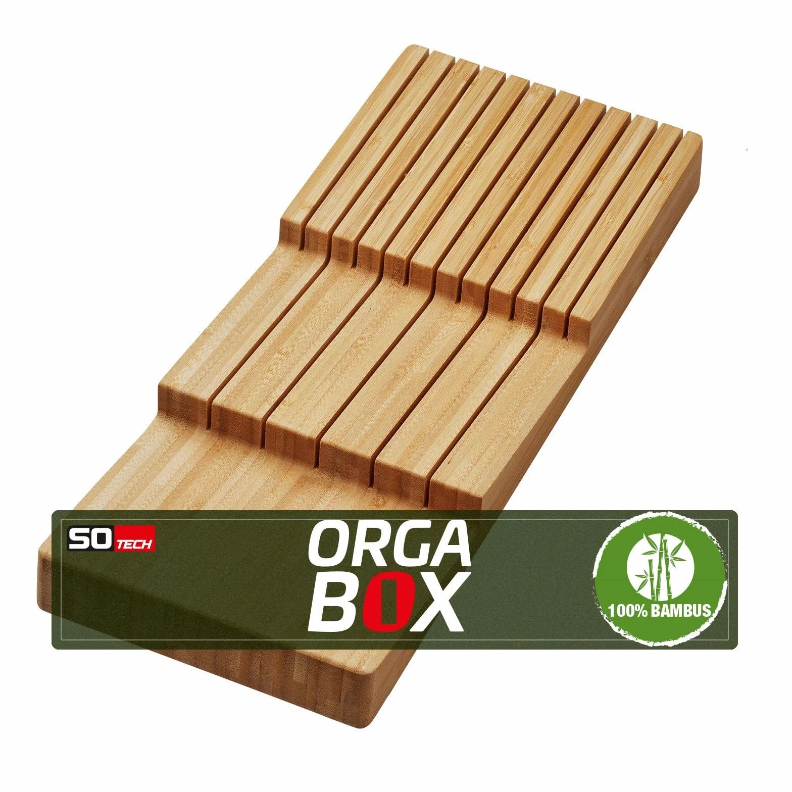 Orga-box Bandeja para cuchillos de bambú 448 x 174 x 45 mm 3 bandejas para cubiertos