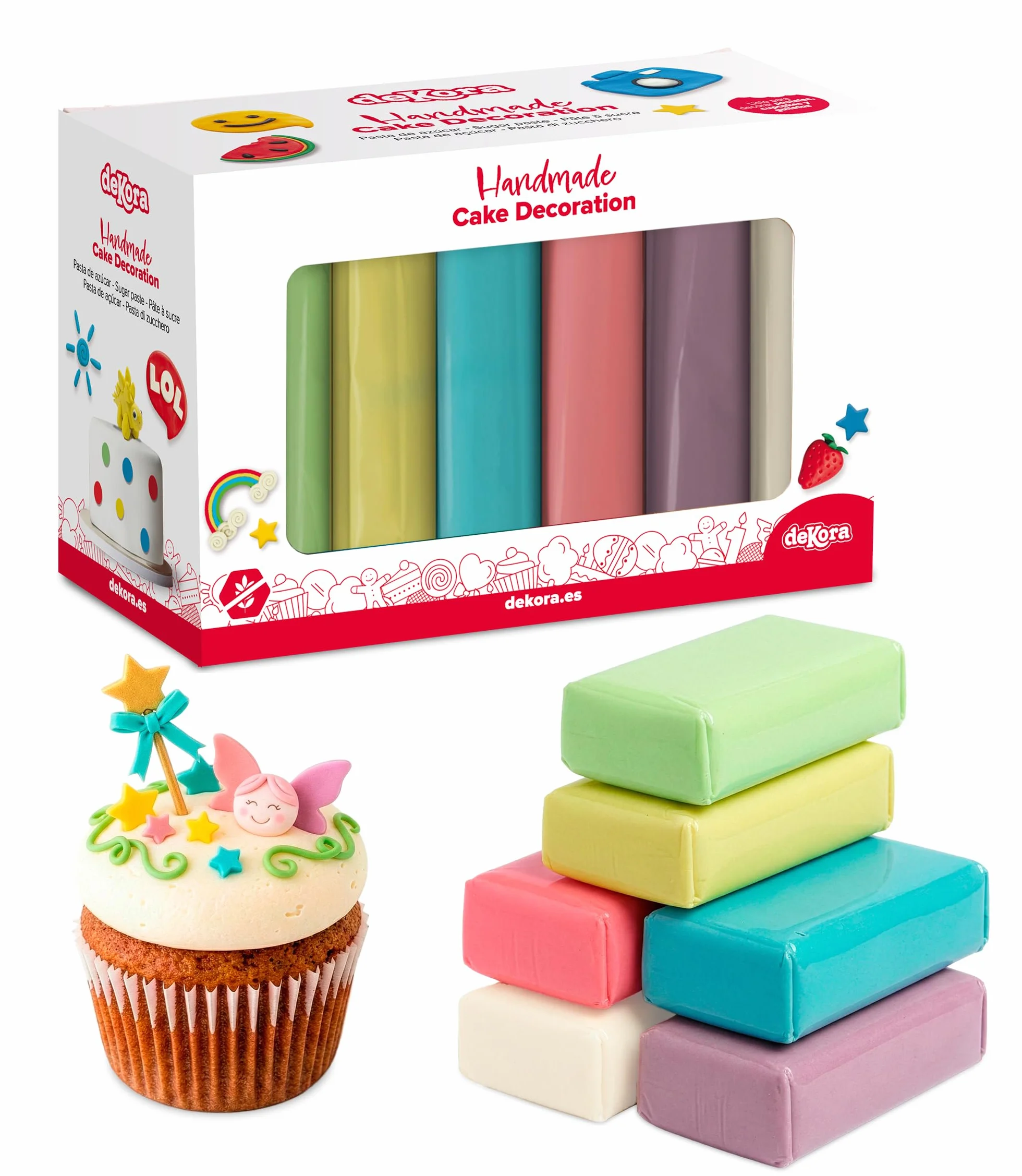 Pasta de azúcar fondant 6 colores pastel 600 g para decorar tartas, galletas, cupcakes