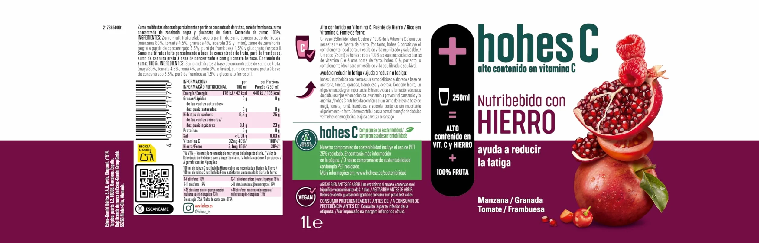 hohes C Plus Hierro Nutribebida con Hierro y Vitamina C Zumo 100% natural 1L