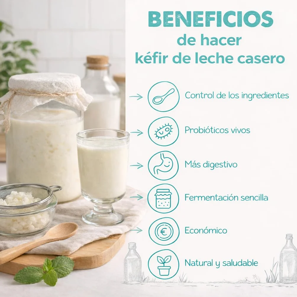 OH MY KÉFIR® Nódulos Vivos de Kéfir de Leche 10g – Cultivo Casero Probiótico Natural con Instrucciones y Recetario