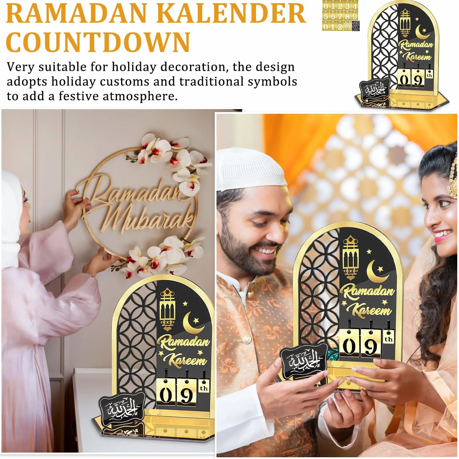Calendario Ramadán Acrílico 30 Días Cuenta Regresiva Decoración Eid Musulmana Negro