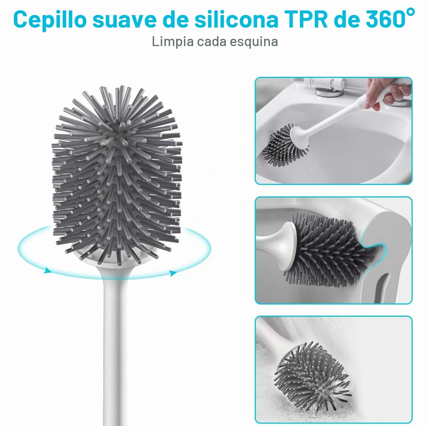 EWEIMA Escobilla WC Silicona Secado Rápido Montaje Suelo Pared Gris