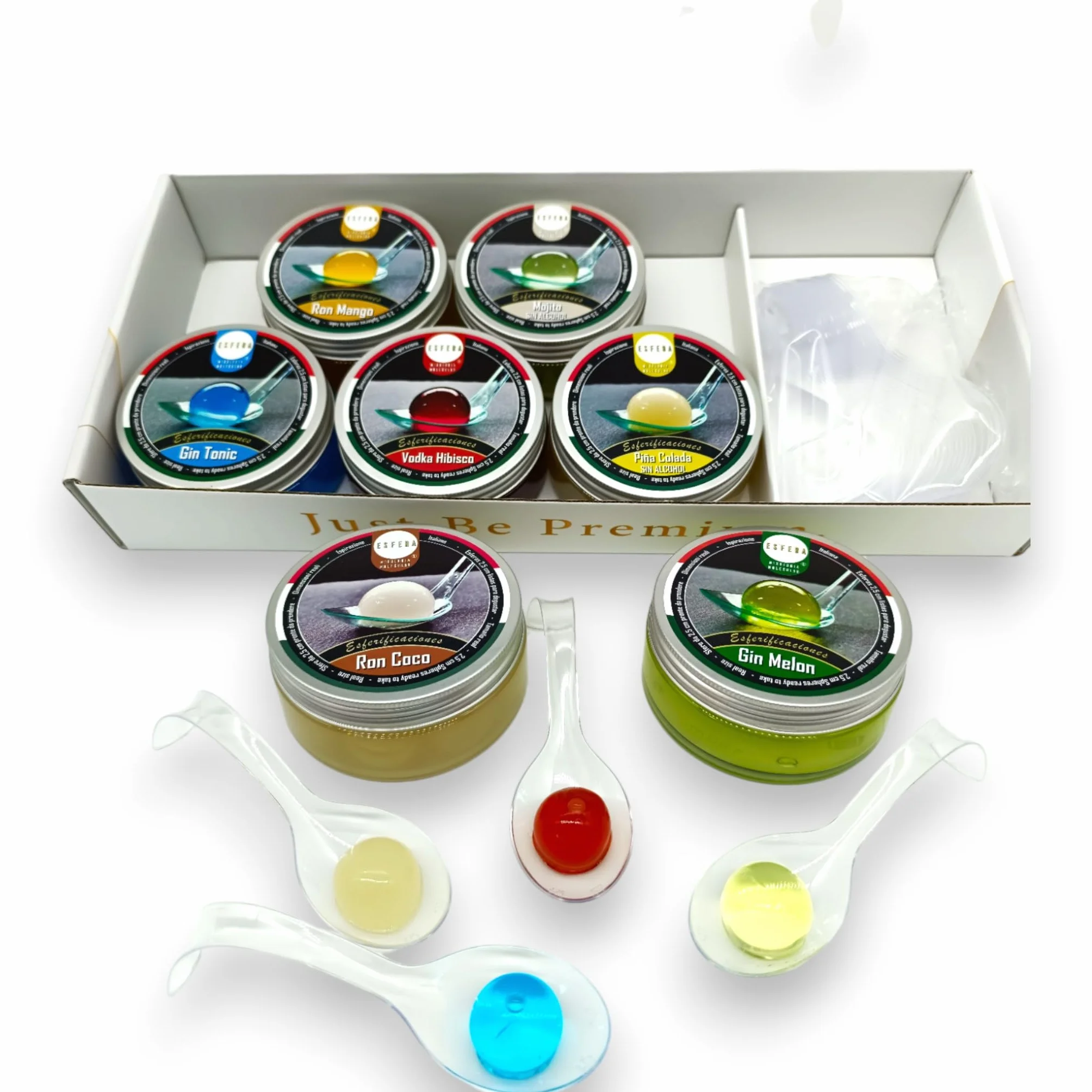 Esfera Mixología Molecular Kit Esferificaciones con Alginato de Sodio 5 Sabores Cocteleria Gin Tonic Regalo Gourmet