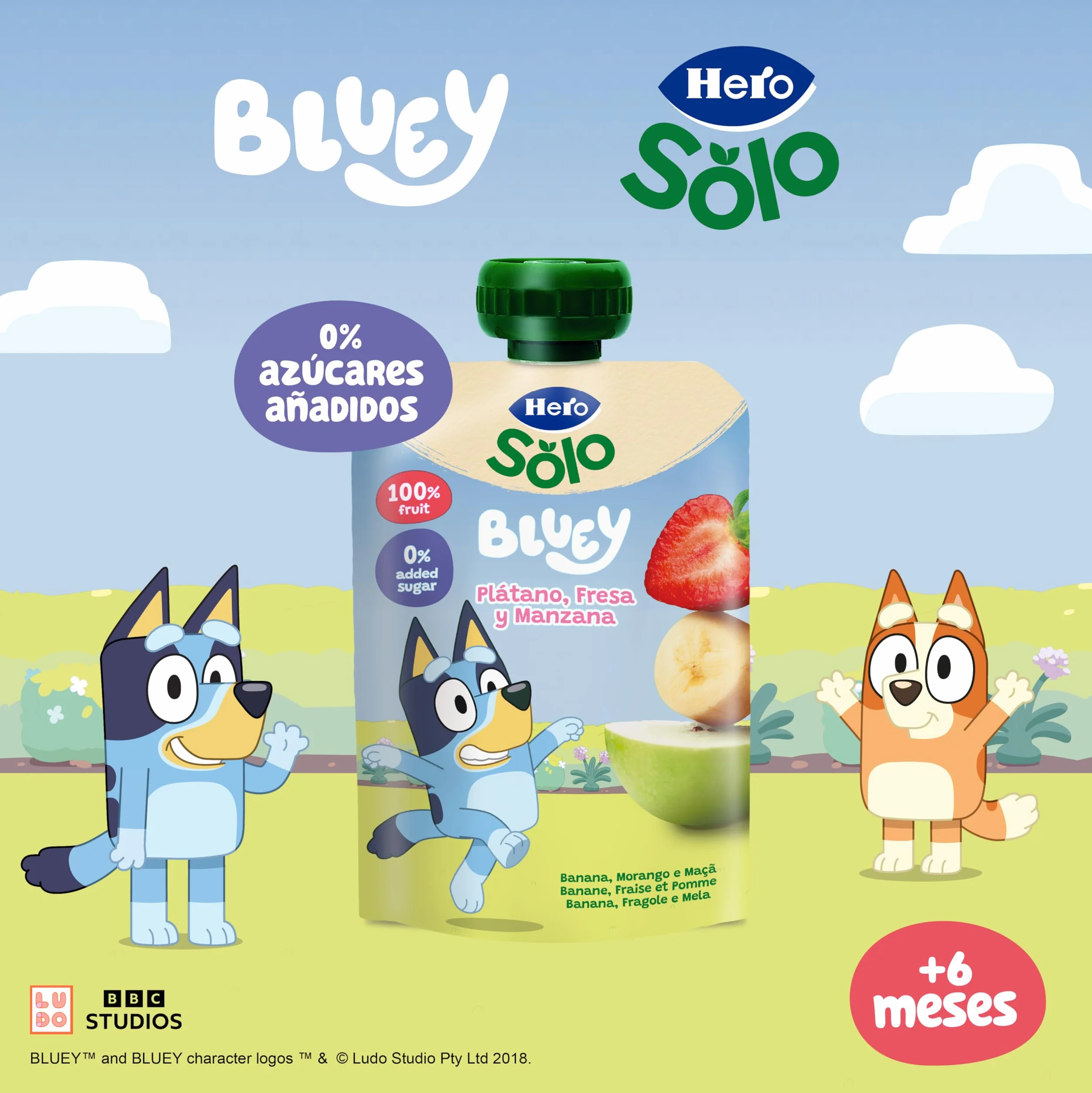 Hero Solo Bolsitas con Plátano Fresa y Manzana para Bebés 6 Meses Pack 18 x 100 g
