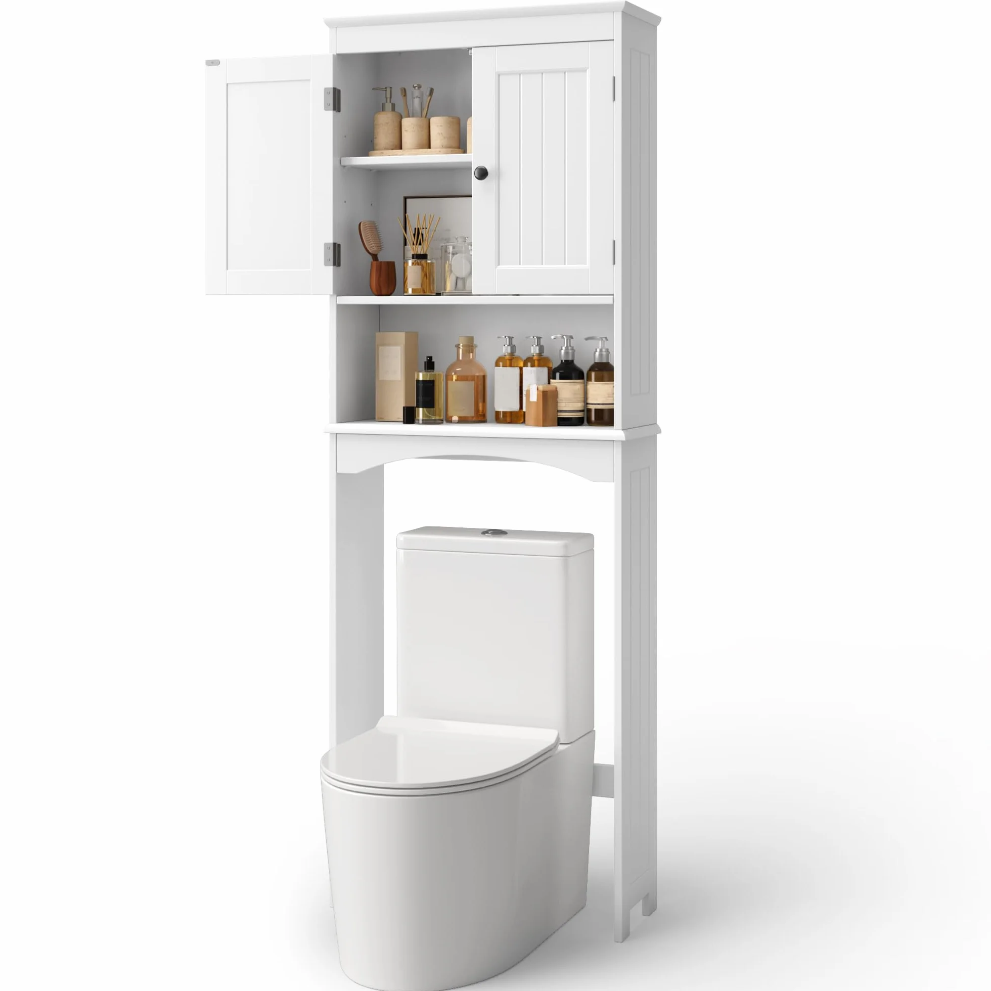 Estantería sobre Inodoro Mueble de Baño con Puertas Estantes Regulables 60x24x168 cm Blanco