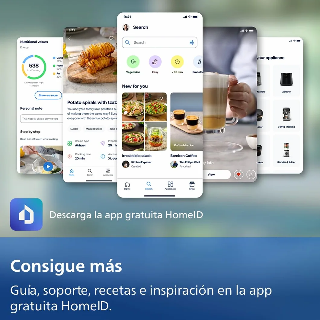 Philips Freidora de Aire Serie 3000, Doble Cesta 9L, 8-en-1, Sincronización Automática, 90% Menos Grasa, Tecnología Rapid Air, Apta Lavavajillas, con App HomeID, Blanca (NA353/10)