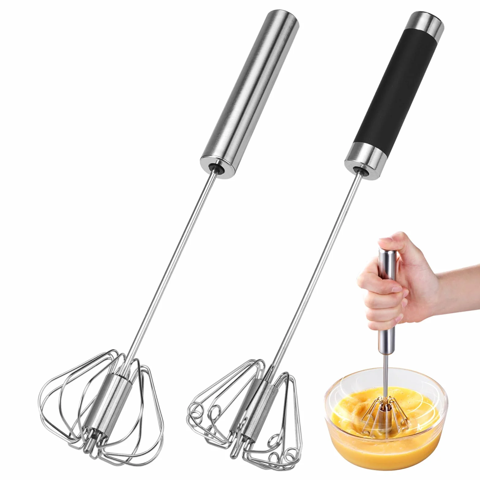 Batidor Semiautomático de Acero Inoxidable 10 Pulgadas, Batidor de Huevos Multifuncional para Cocinar y Hornear