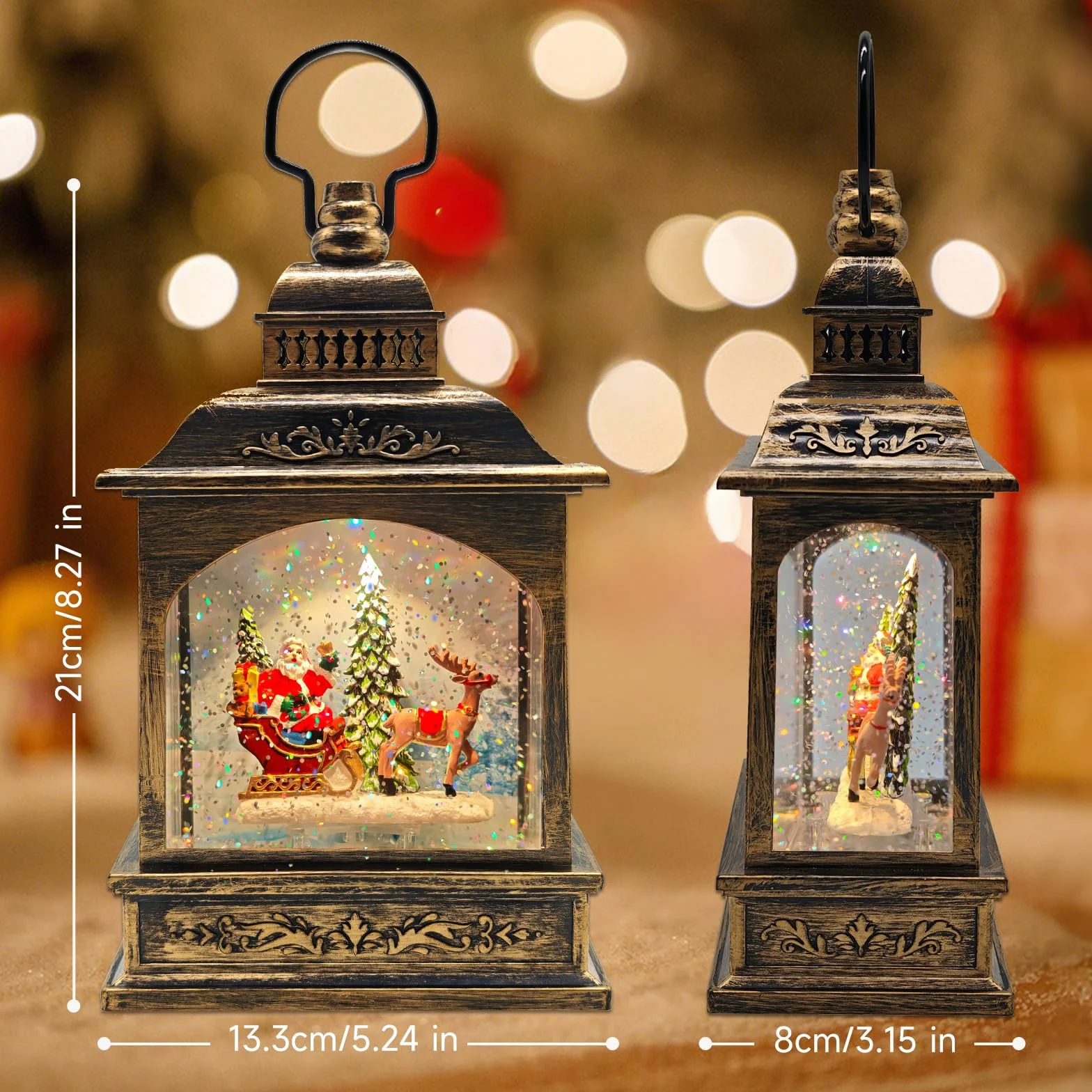 Globos de Nieve Navideños Musicales YYKY con Escena de Papá Noel, Linternas Navideñas Giratorias Luminoso 8 Canciones LED