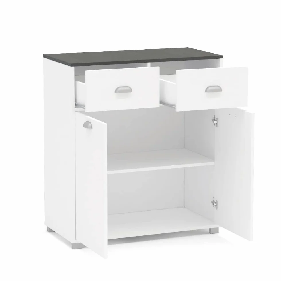 Mobelcenter, Mueble Auxiliar de Cocina Bajo 2 Puertas 2 Cajones, Alacena de Cocina, Blanco y Gris Grafito, Medidas: Ancho: 80 cm x Fondo: 40 cm x Alto: 90 cm (1395)