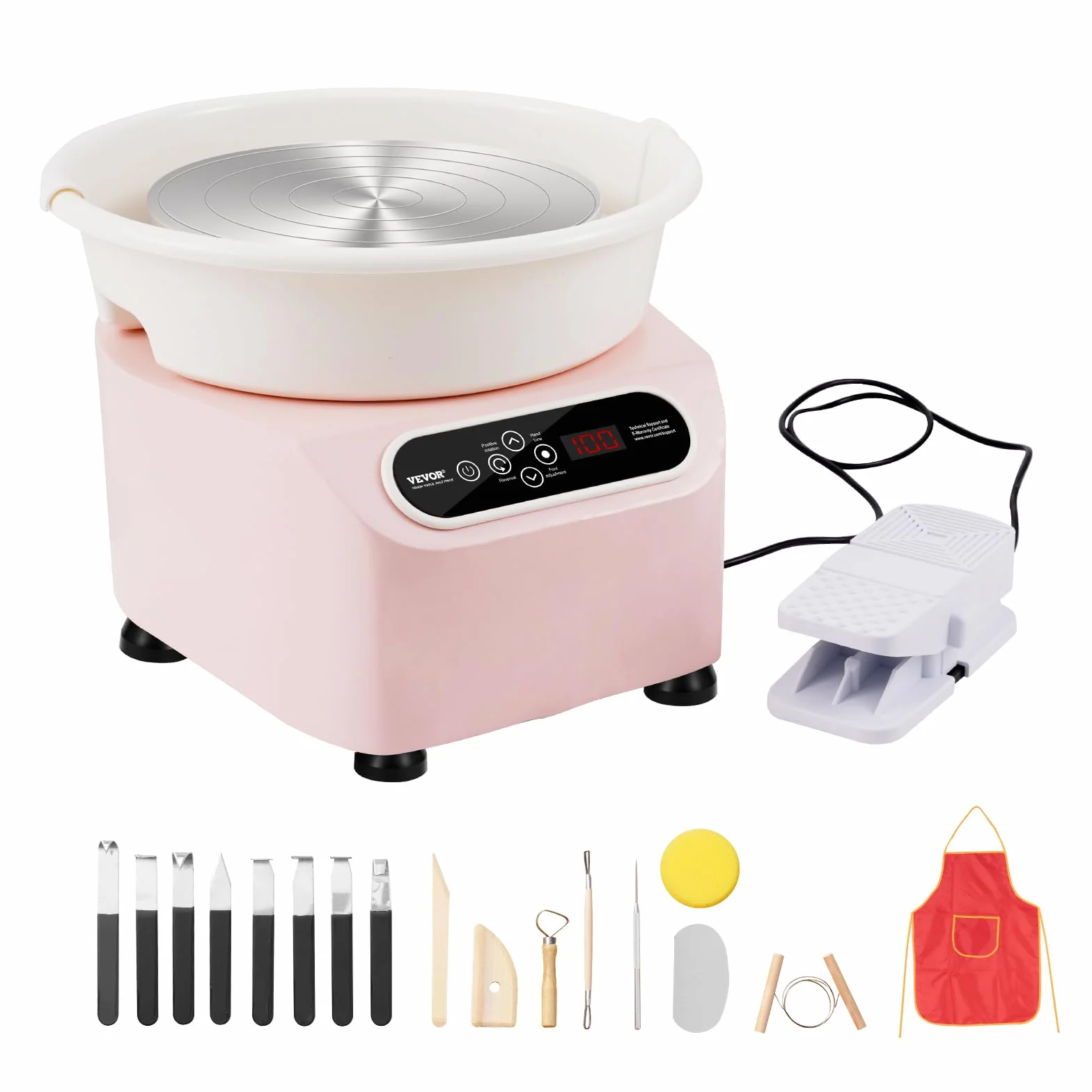 VEVOR Rueda de alfarería de 28 cm, máquina de cerámica eléctrica de 350 W, con pedal y pantalla táctil LCD, disco de cerámica de accionamiento directo con herramientas de moldeo para manualidades,