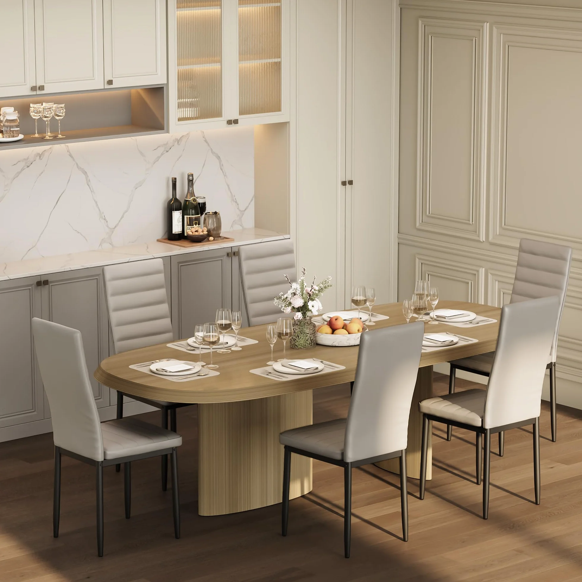 Juego de 6 Sillas de Comedor de Terciopelo, Sillas Modernas y Abiertas de Cuero para Cocina, Comedores, Estudios y Salas de Estar, Gris