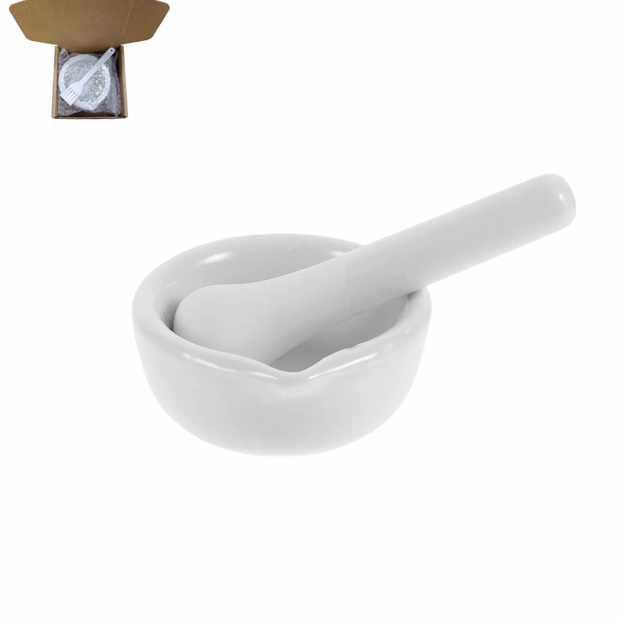 Juego de mortero y maja, pequeño juego de mortero y maja de porcelana, tazón de cerámica para medicinas, mortero para pesto, apto para el hogar y el laboratorio (100mm)