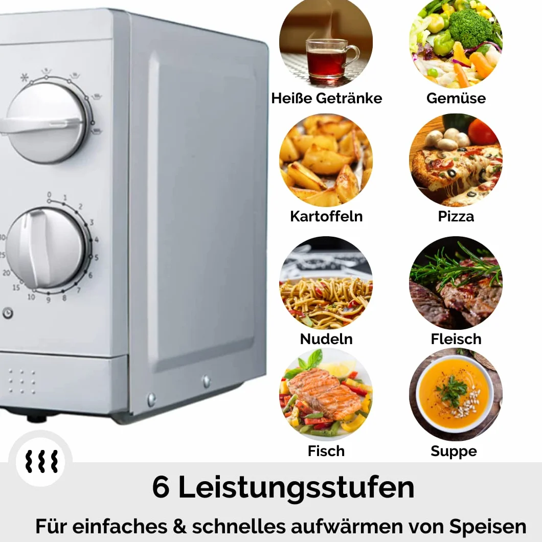 PKM MW700-17UB2 Stand Mikrowelle, 700 W, unterbaufähig, 17L Volumen, Drehteller, Auftaufunktion, silber