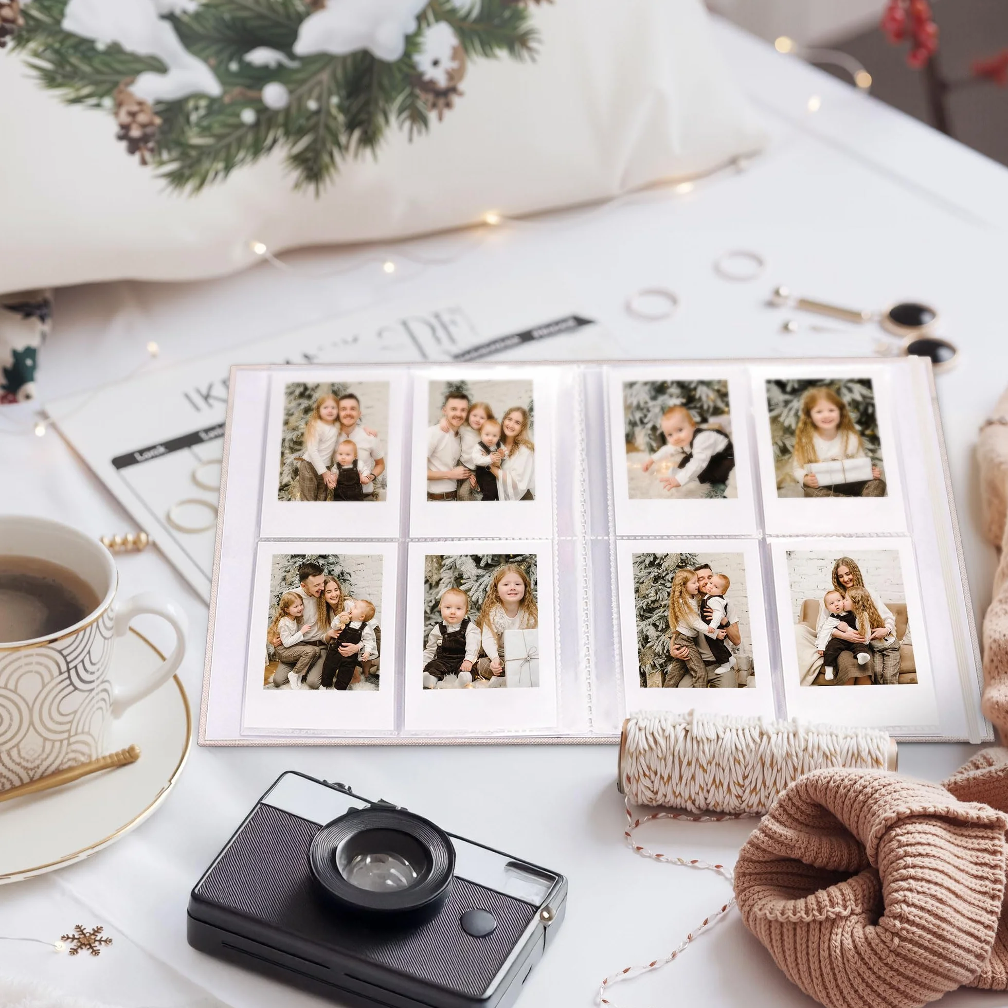 Vienrose Mini Álbum de Fotos Polaroid 104 Bolsillos 86x54mm, Compatible con Fujifilm Instax Mini, Polaroid Snap, Kodak y HP Sprocket, Ideal para Bodas y Recuerdos Familiares, Beige Paquete de 1