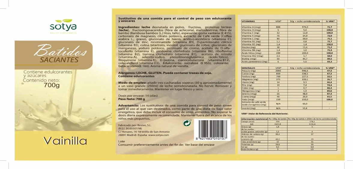 Sotya Pack Ahorro Batido Saciante Vainilla 700 Gramos 2 x 700 g