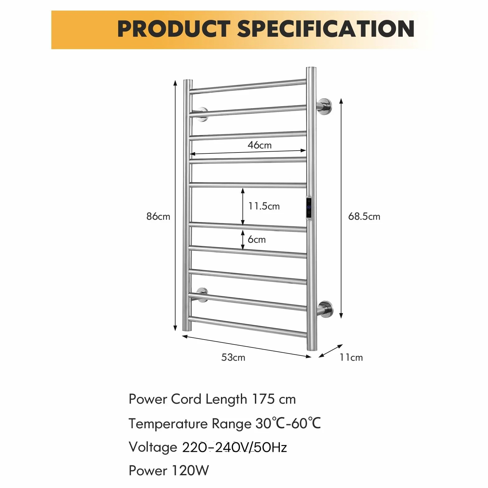 LIFEZEAL Toallero Eléctrico de Baño, Calentador de Toallas de Pared con Temporizador de 1-8H y Pantalla LCD, Toallero Caliente de Acero Inoxidable con 10 Barras, 120W