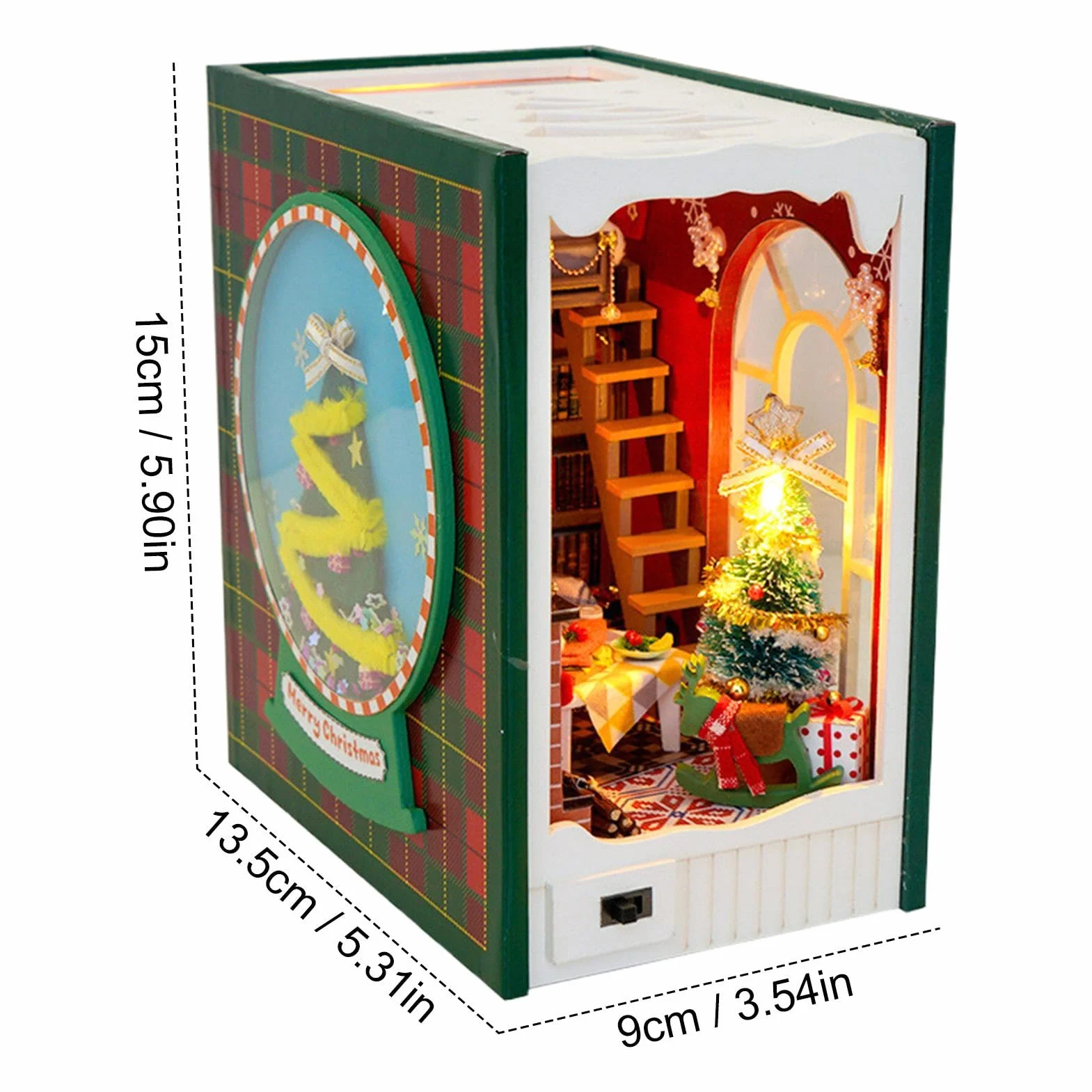 Kit de esquina de libro - Decoración de casa de Navidad, kit de decoración de estantes | Kit de construcción de casa en miniatura de madera, kit de sujetalibros miniatura decorativos, kit de casa en