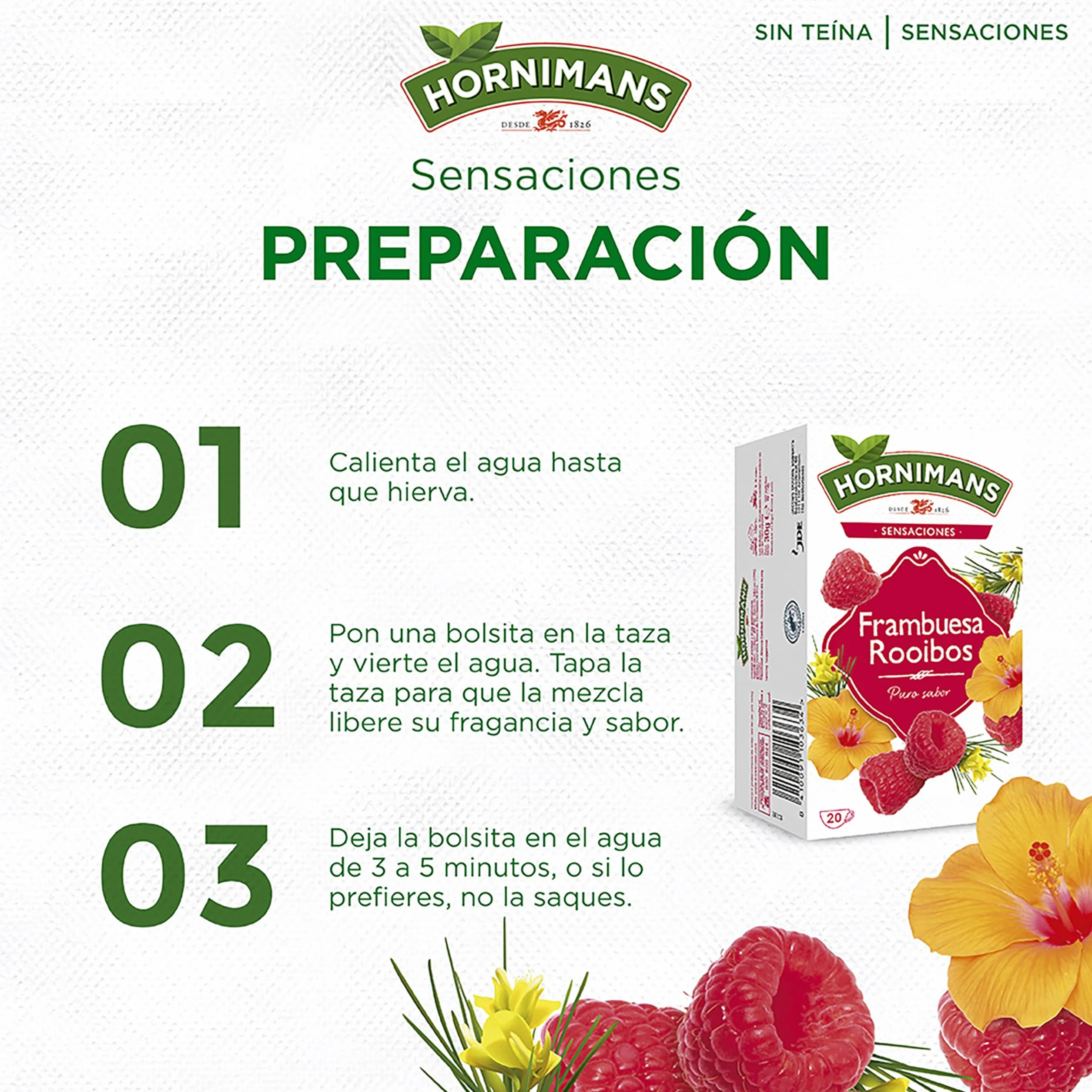 Hornimans Infusión de Frambuesa Rooibos 100% Natural 20 bolsitas Sin Teína
