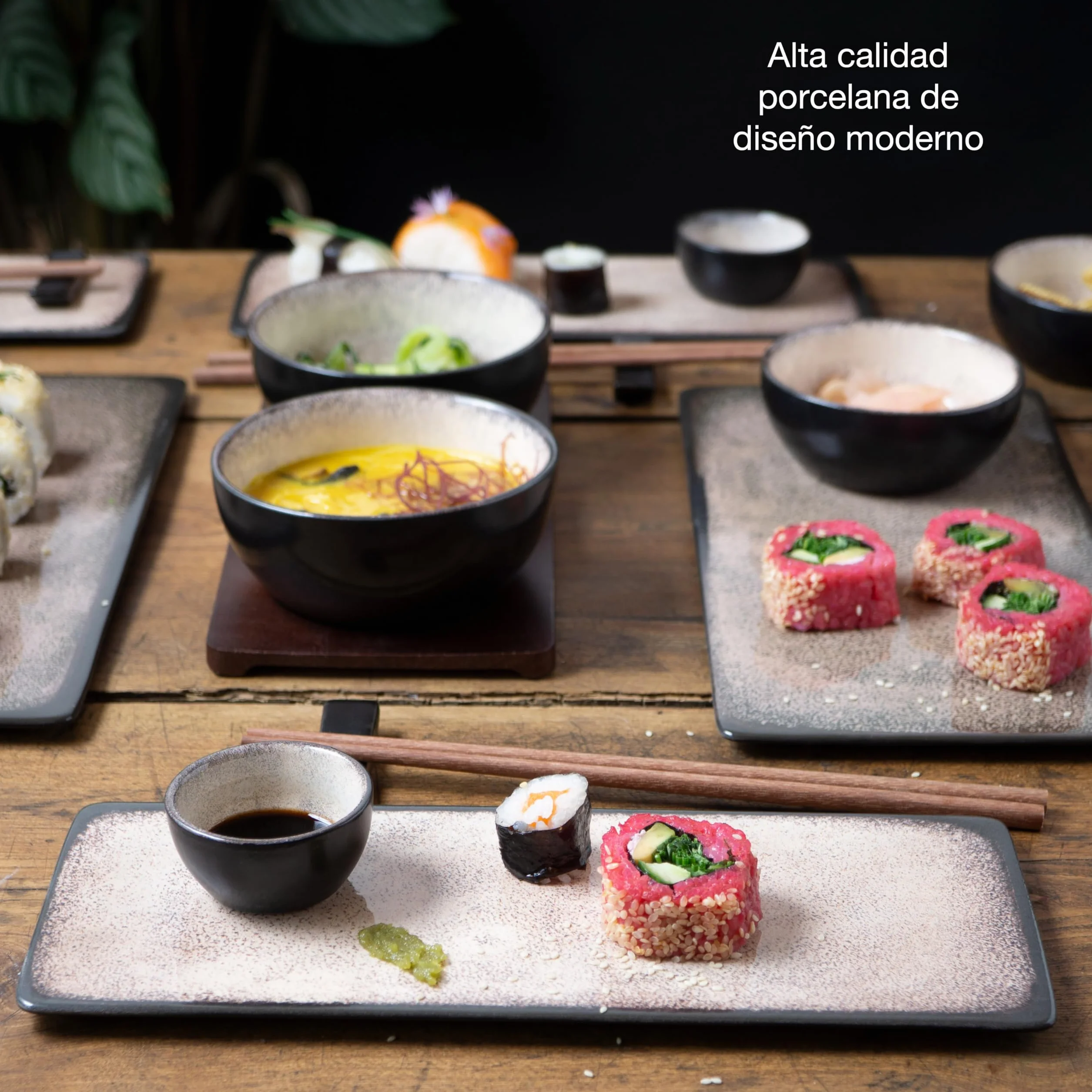 Moritz & Moritz Vajilla Sushi - Platos Sushi Ceramica - Plates Set 29 Piezas para 4 Personas - Plato Sushi con Palillos Soporte de Palillos Cuencos para Wasabi