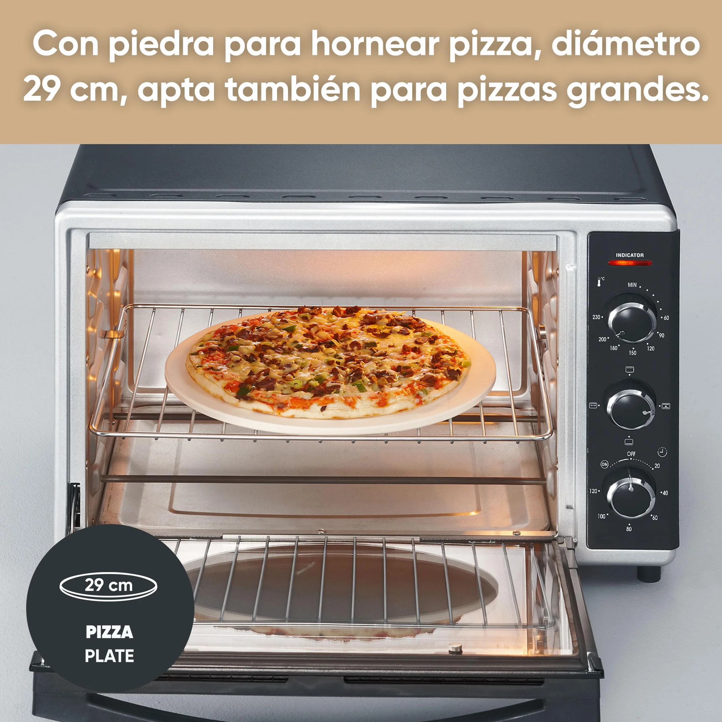 SEVERIN Horno tostador con función de convección, mini horno tostador con grill y bandeja, horno pequeño con piedra para pizza y asador giratorio, 1800 W, 42 L, negro, TO 2058
