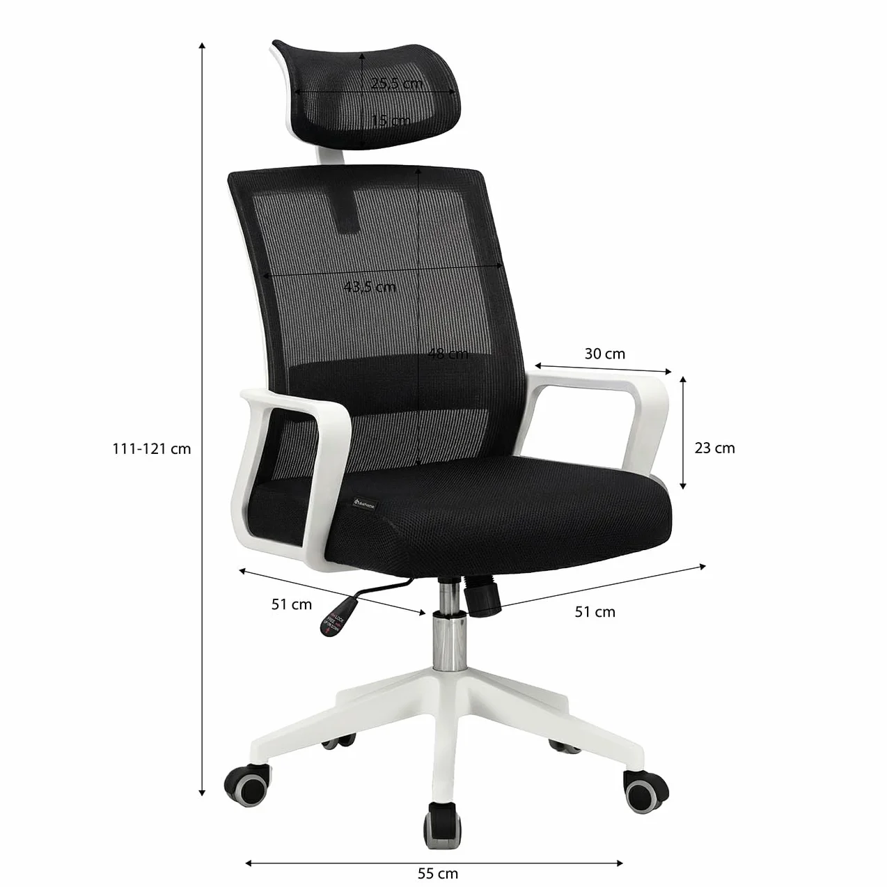 Duehome Silla de Oficina Ergonómica Dafne Negro Blanco 55x51x111-121 cm