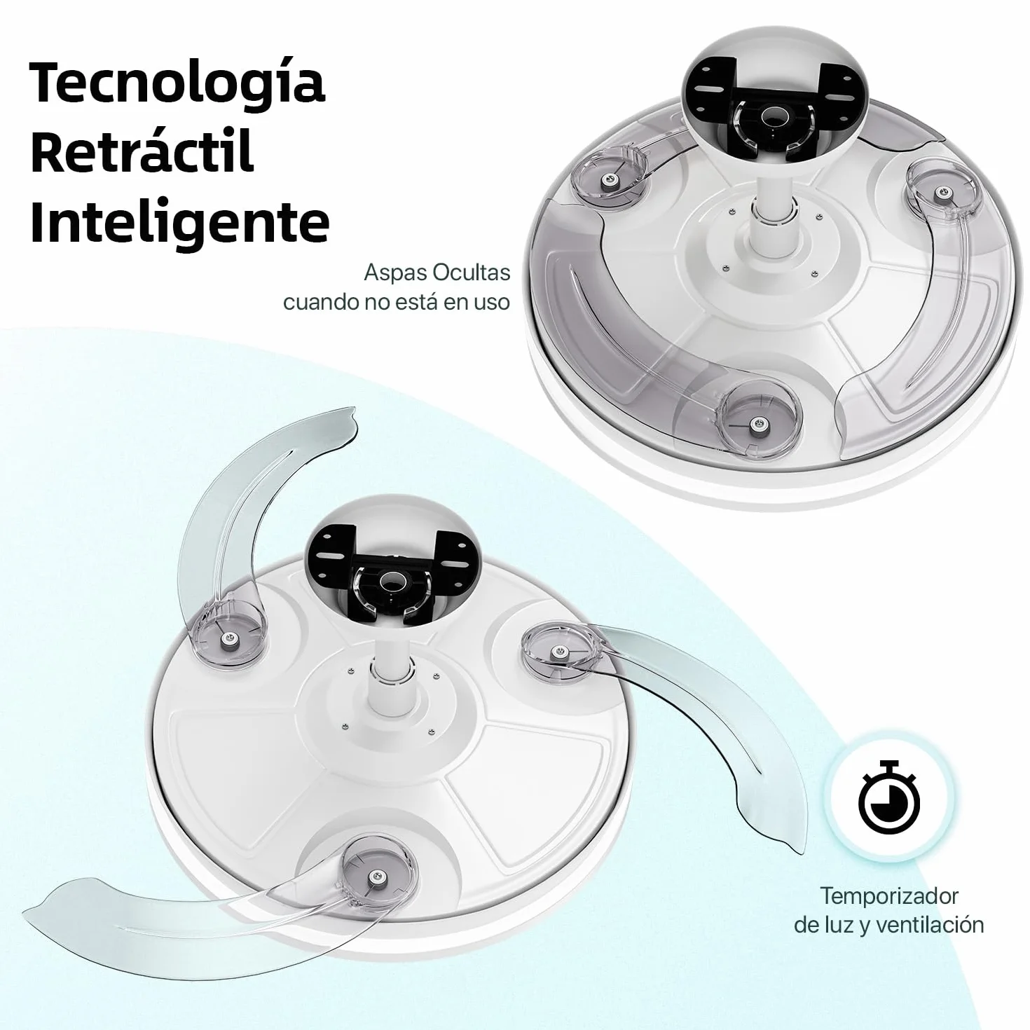 Ventilador de techo con luz LED 3 aspas retráctiles Motor DC 30W+42W 6 velocidades temporizador 3 temperaturas de luz silencioso 50CM