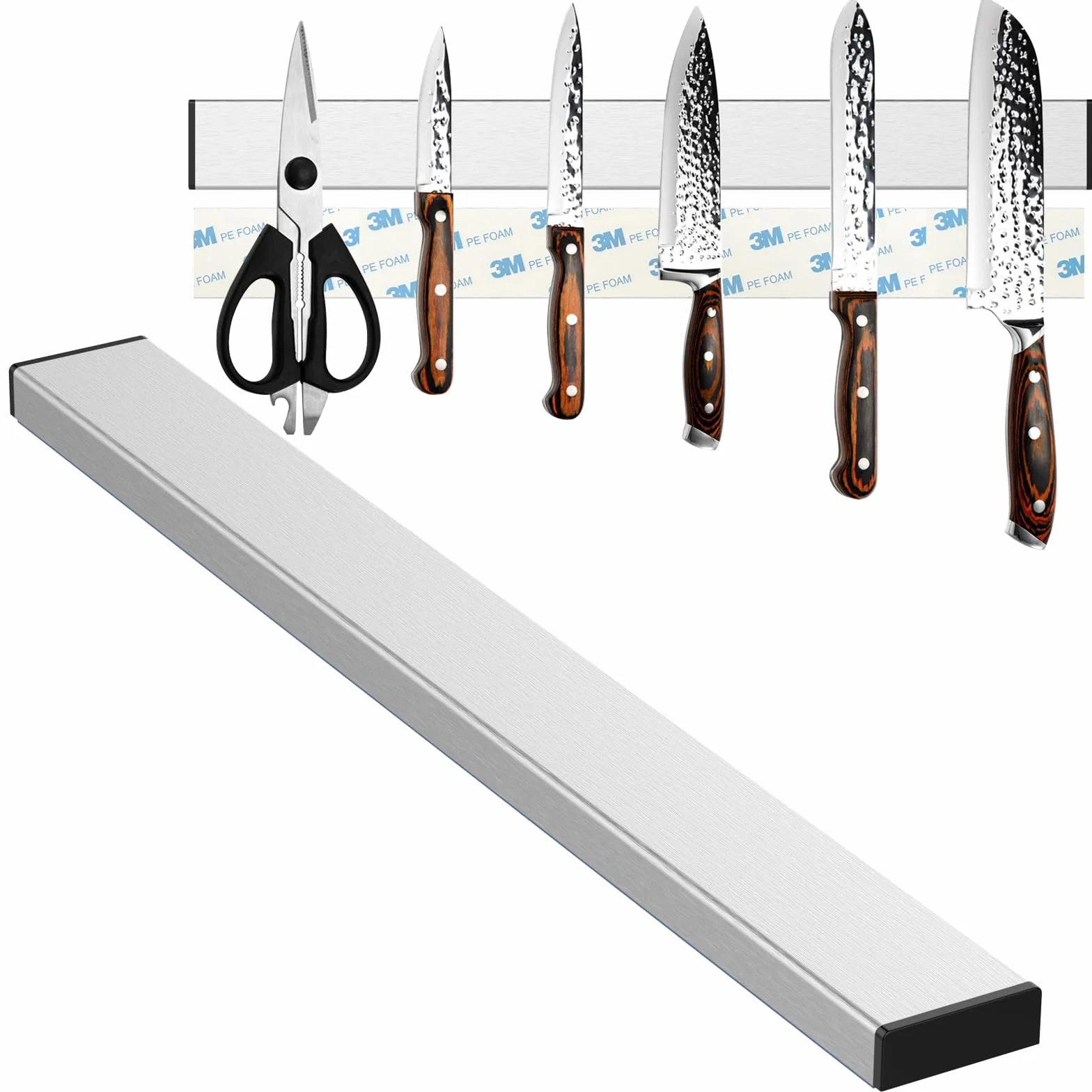 Diompirux 30cm acero inoxidable Soporte iman cuchillos cocina, montaje en pared sin taladro con banda adhesiva, Iman cuchillos pared para cuchillos cocina,espátulas,tijeras, Potente Imán Cuchillos