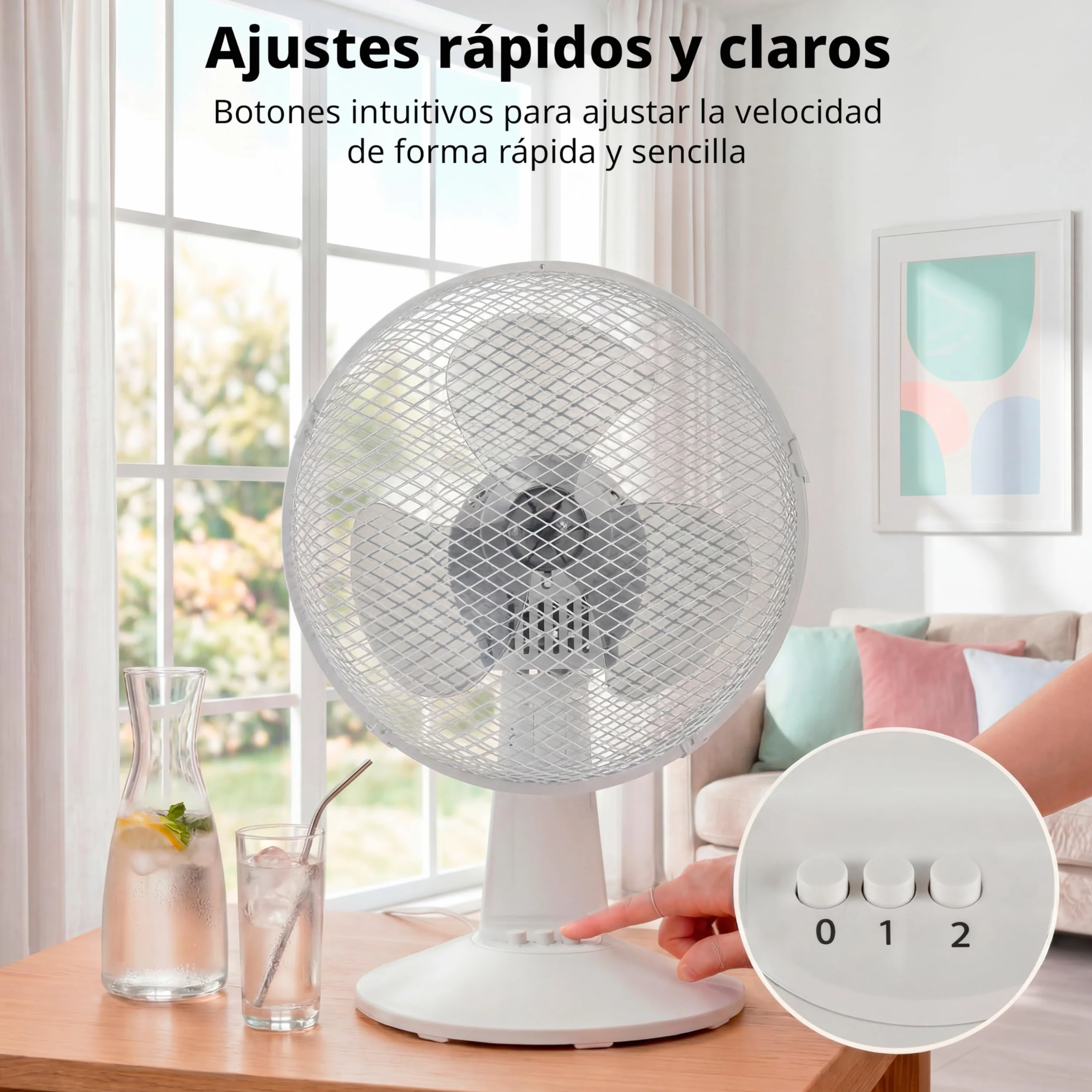 COMFEE Ventilador de Mesa 25W 23cm 2 Velocidades Oscilación 90º Silencioso