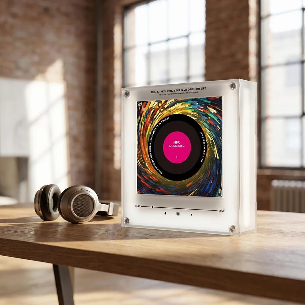 Reproductor de música NFC acrílico 7.9 pulgadas con luces LED integradas, 9 discos preconfigurados