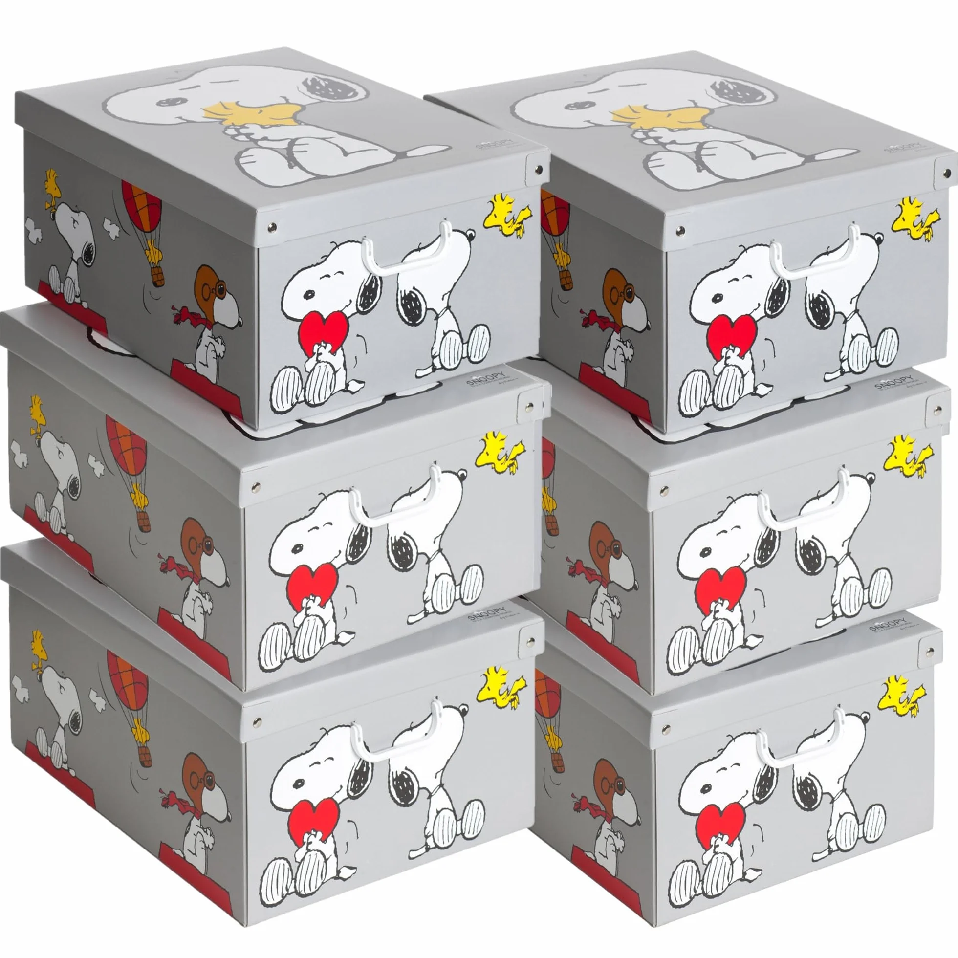 Set de 6 Cajas de Armario con Tapa, Snoopy – Organizadores de Cambio de Temporada en Cartón 39x50x24 cm – Made in Italy, Peanuts, Resistentes, Fáciles de Montar, con Asas