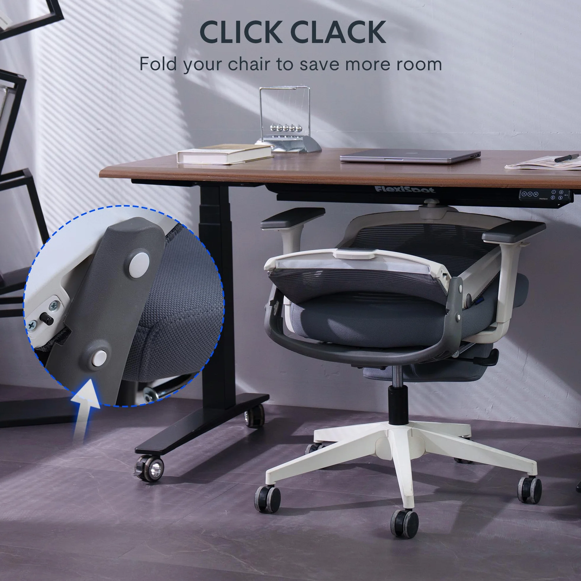 FLEXISPOT FLODPLUS Silla Ergonómica de Oficina Plegable con Soporte Lumbar, Reposabrazos Ajustables, Reposacabezas 2D y Malla Transpirable