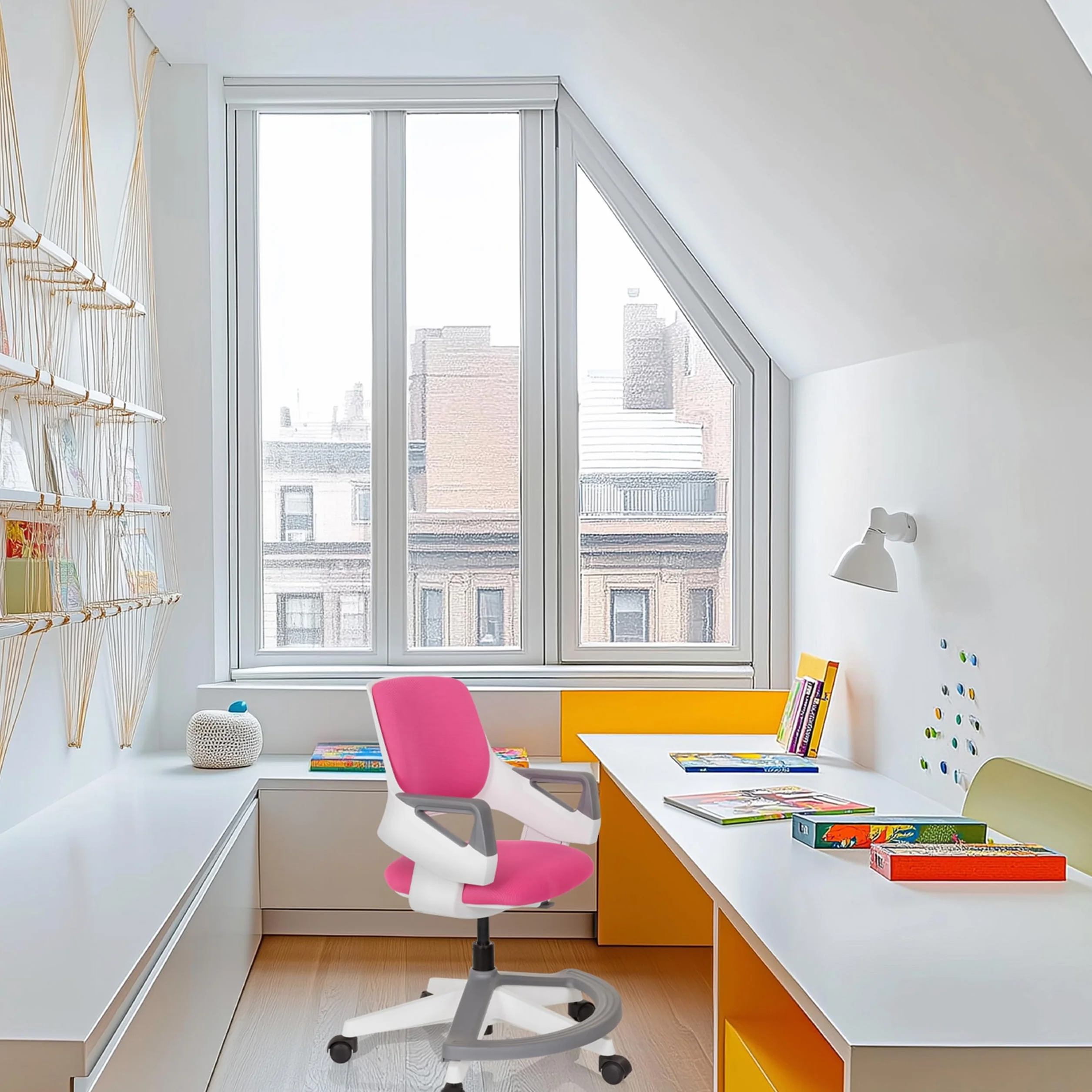 hjh OFFICE 640480 Silla giratoria para niños Kid Flex Tela Rosa, Silla giratoria, reposapiés y Respaldo Regulable