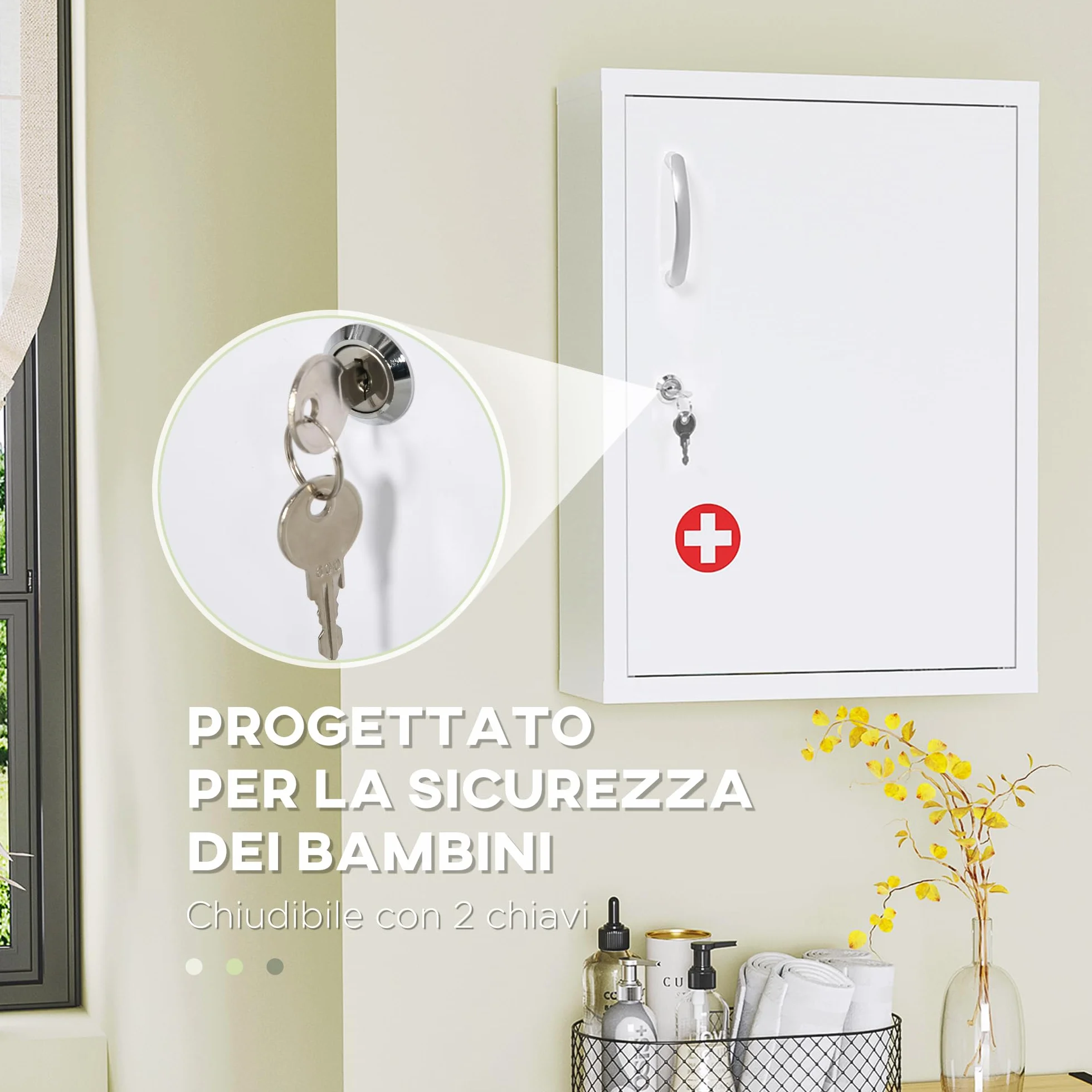 Kleankin Botiquín de Pared de Acero 3 Niveles Armario con Cerradura 40x15x53,5 cm Blanco