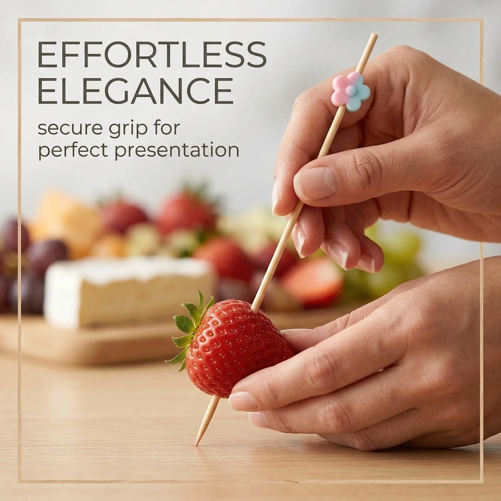 100 brochetas de bambú para fruta, palillos de cóctel, diseño floral rosa de 12 cm, adecuadas para fiestas, bufés y decoración de frutas y postres.