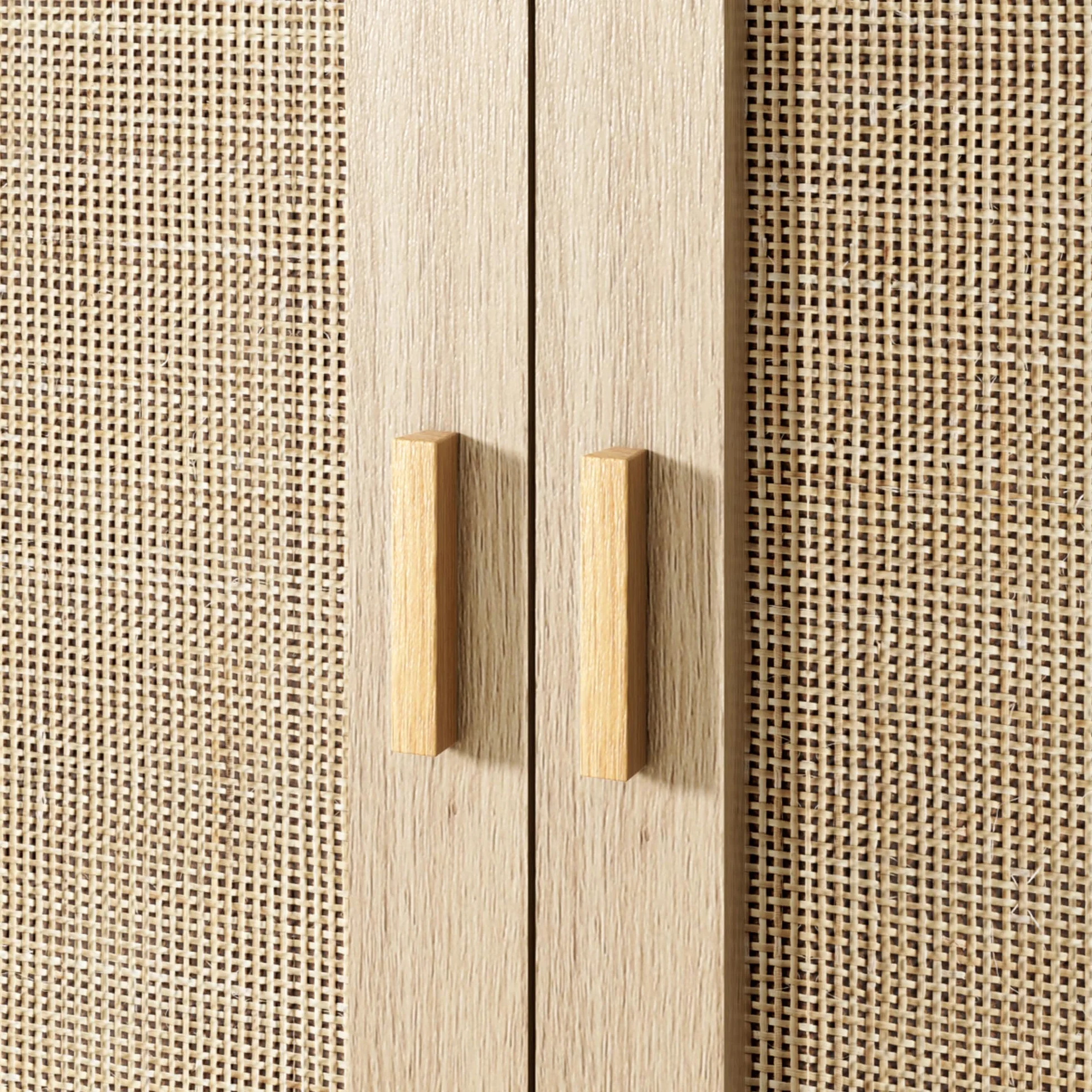 Aparador De Madera con Ratán - Armario De Almacenamiento para Salón con Puerta - Cuatro Compartimentos - para Salón, Dormitorio y Recibidor - Patas Altas - Fácil De Montar y Organizar