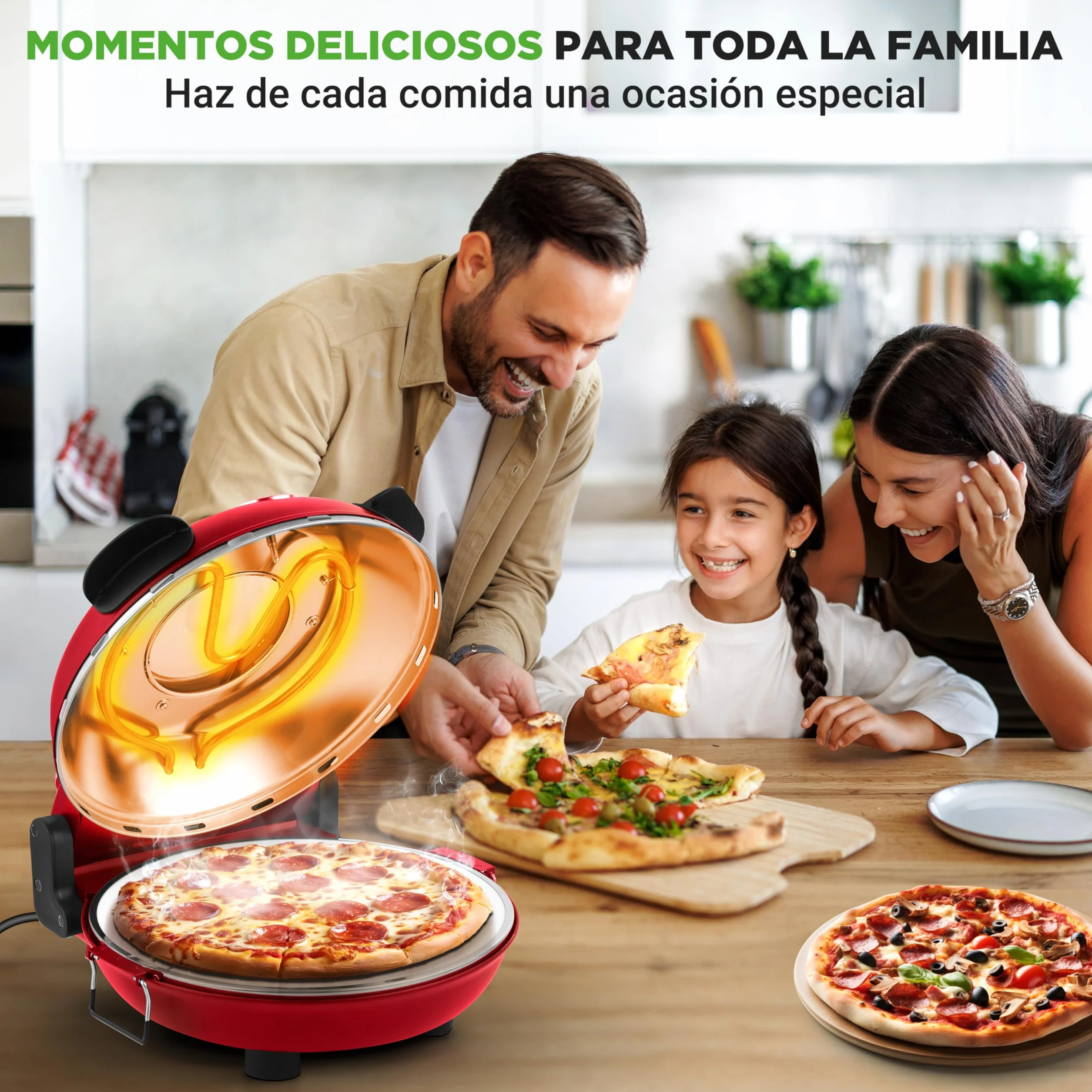 Nutrichef Horno Electrico para Pizza 1200W Control de Temperatura con Termometro Ventana de Visualizacion Antiadherente