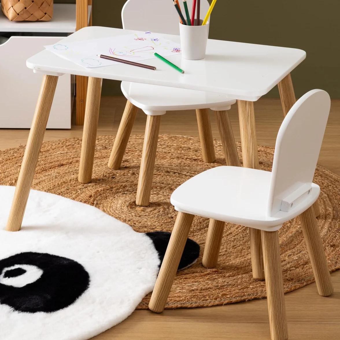 Atmosphera Conjunto de Mesa y Sillas Infantiles Alex 3 Piezas Madera Resistente al Agua