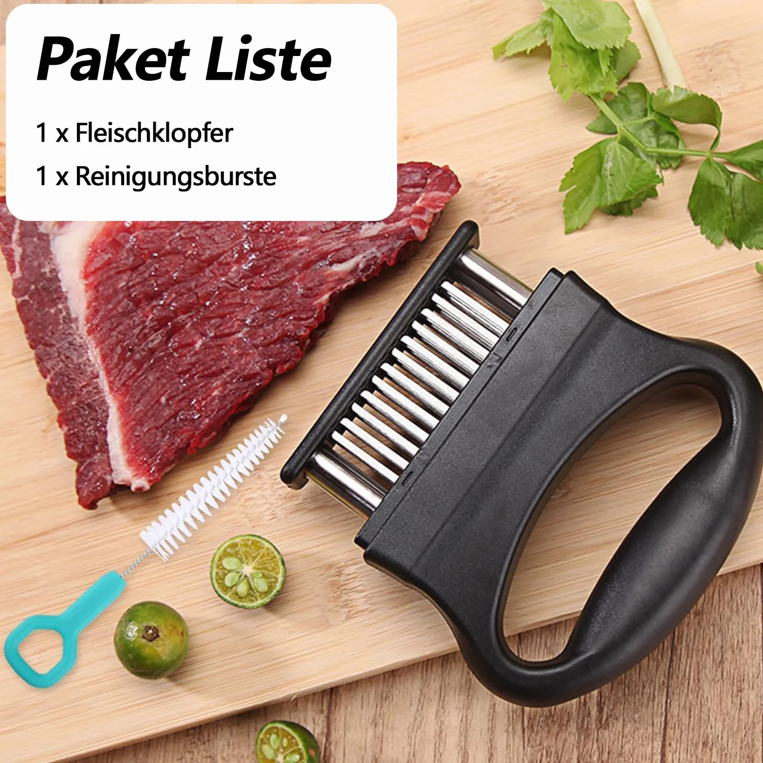 Ablandador de Carne, 48 Cuchillas, Acero Inoxidable, Antideslizante, Apto para Lavavajillas