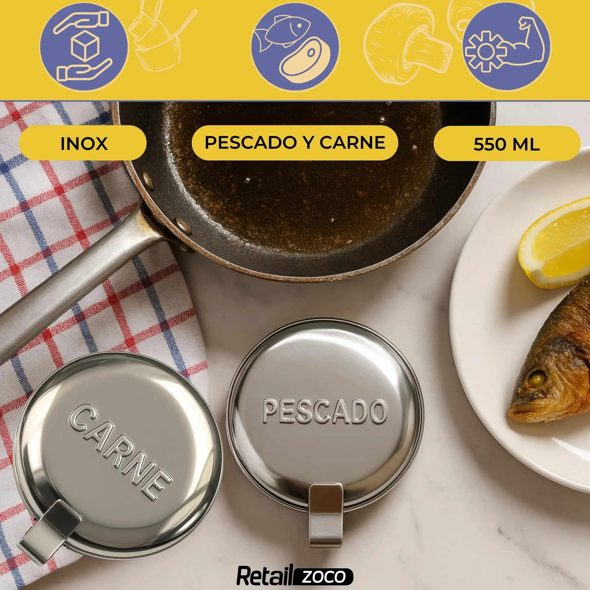 Aceitera de Acero Inoxidable 550 ml con Filtro Metálico, 2 uds para Aceite Usado