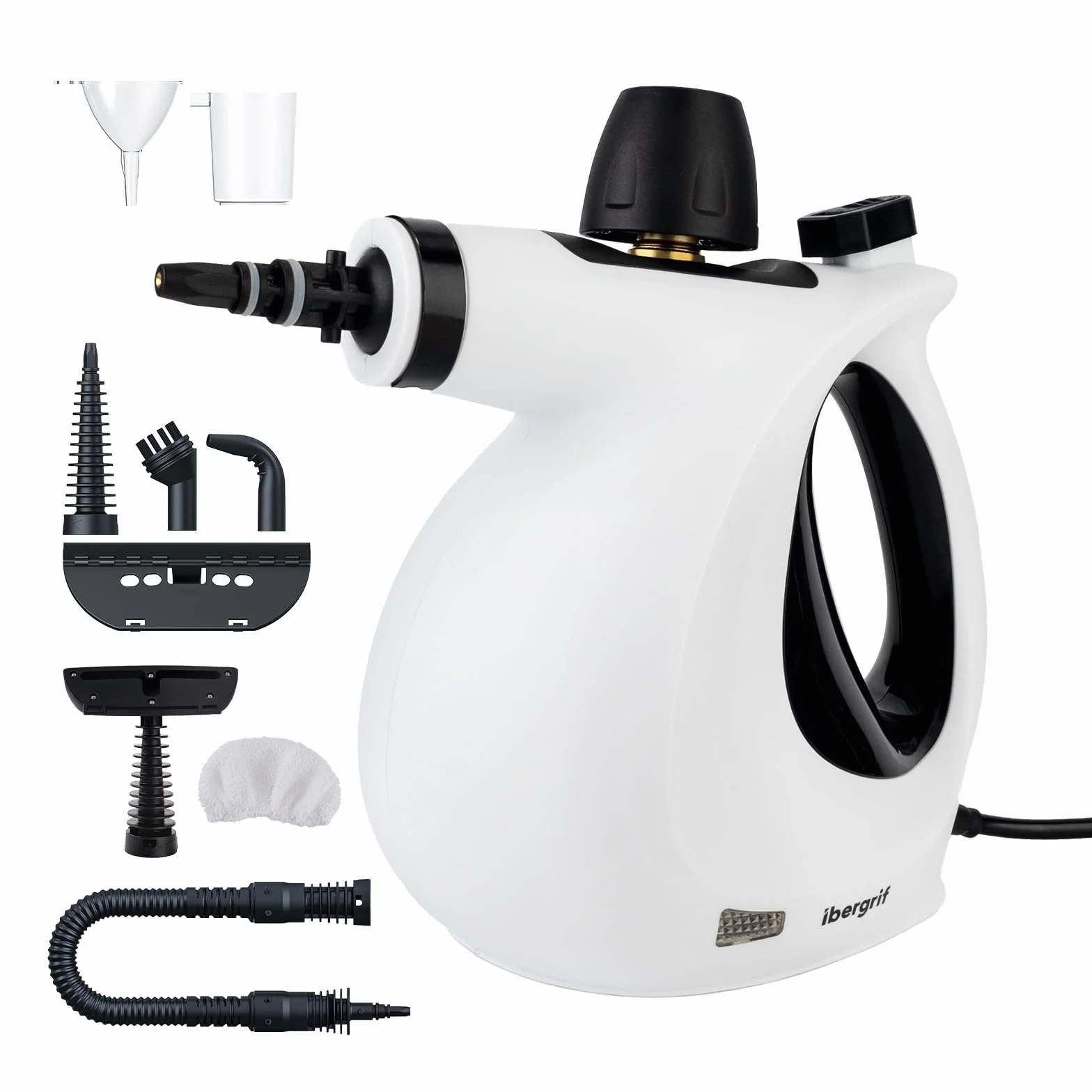 Ibergrif Limpiador de Vapor Portátil 1050W 3 Bar 9 Accesorios 350ml Blanco