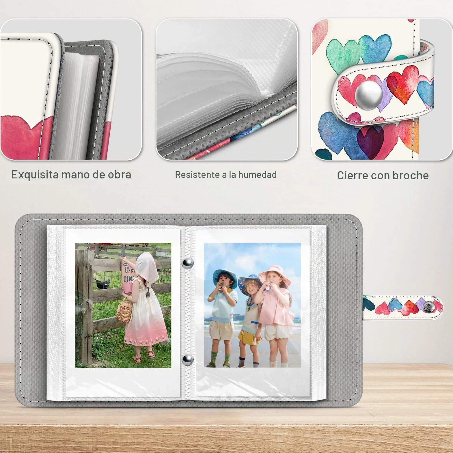 Fintie Mini álbum de fotos para película de 2 x 3 pulgadas, 52 bolsillos pequeños para fotos instantáneas Fujifilm Instax Mini/Polaroid, carpeta con soporte para tarjetas fotográficas Kpop, corazones