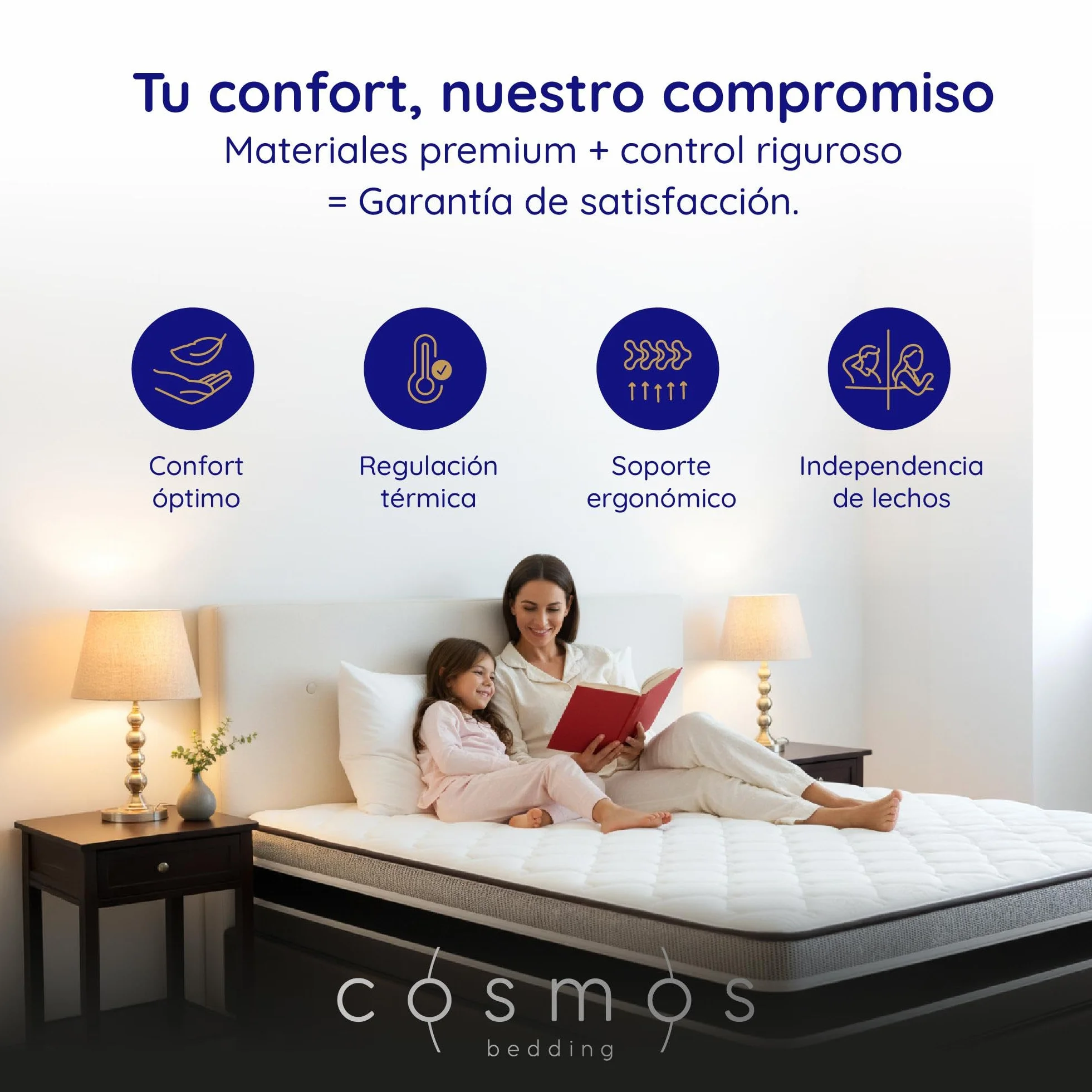 COSMOS - Colchón Híbrido 160x200 cm - Altura 30 cm - Gamma - Espuma HR y Blue Latex - Semifirme, Transpirable, Hipoalergénico, Ergonómico - Muelles Ensacados, Reversible