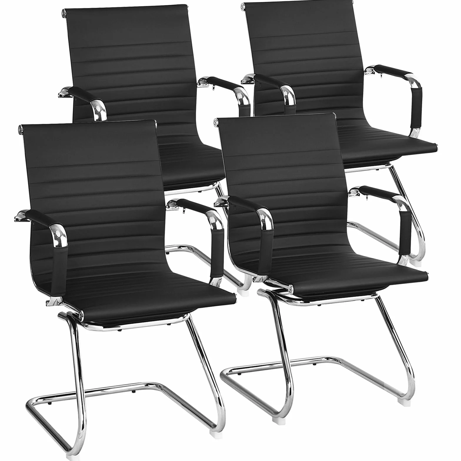 GIANTEX Juego de 2 Sillas de Oficina Ergonómicas, Marco de Metal Resistente y Asiento de Cuero Sintético, Carga hasta 120 kg, Sillas para Reunión, Conferencia, Sala de Espera, Negro