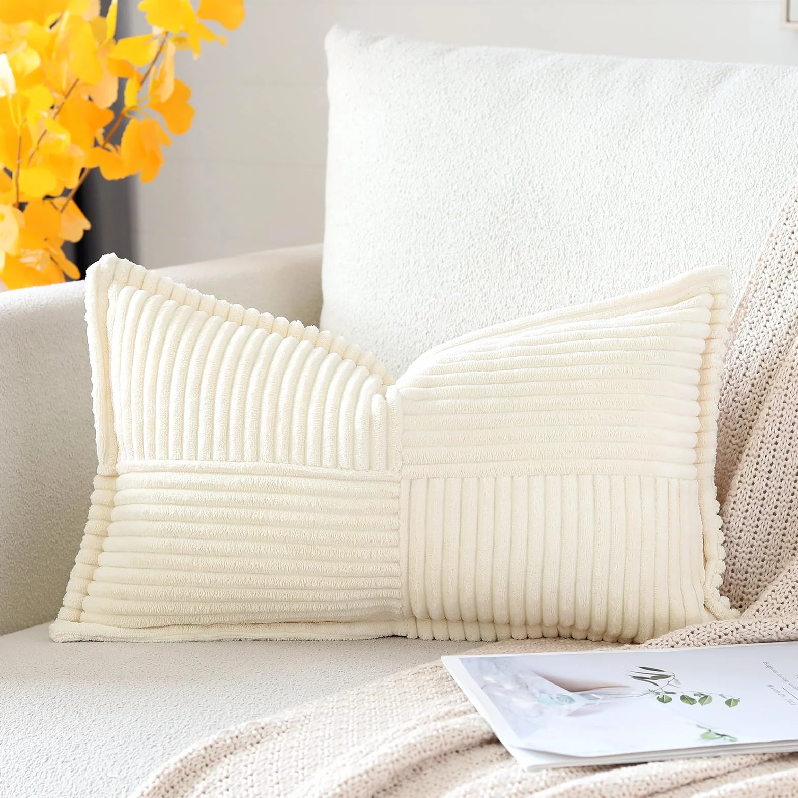Artscope Juego de Fundas de Almohada Decorativas de Pana 30 x 50 cm Beige