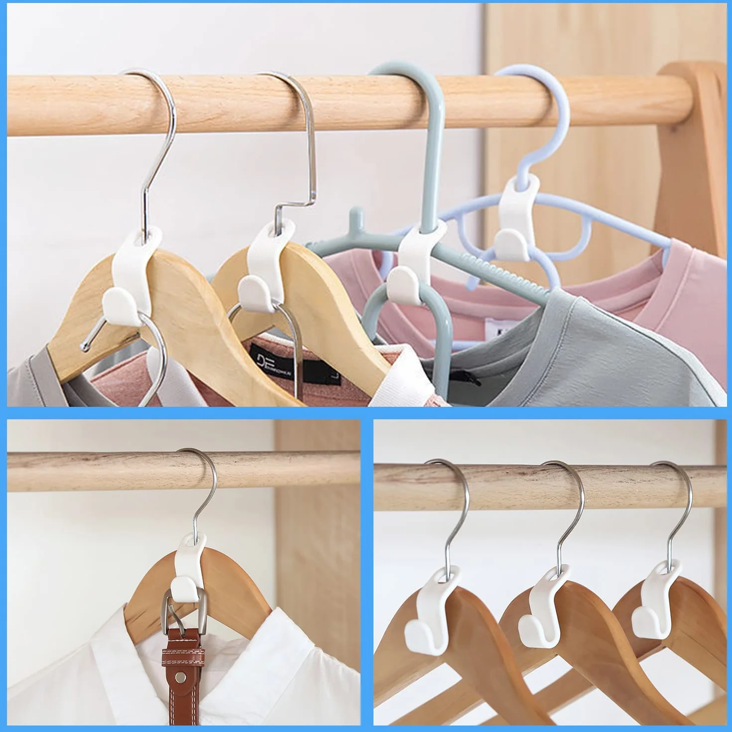 50 PCS Perchas de Ropa en Cascada, Ganchos de Conexión Ganchos para Ropa Ganchos Conectores para Organizador de Guardarropa Soporte para Corbatas (Blanco)