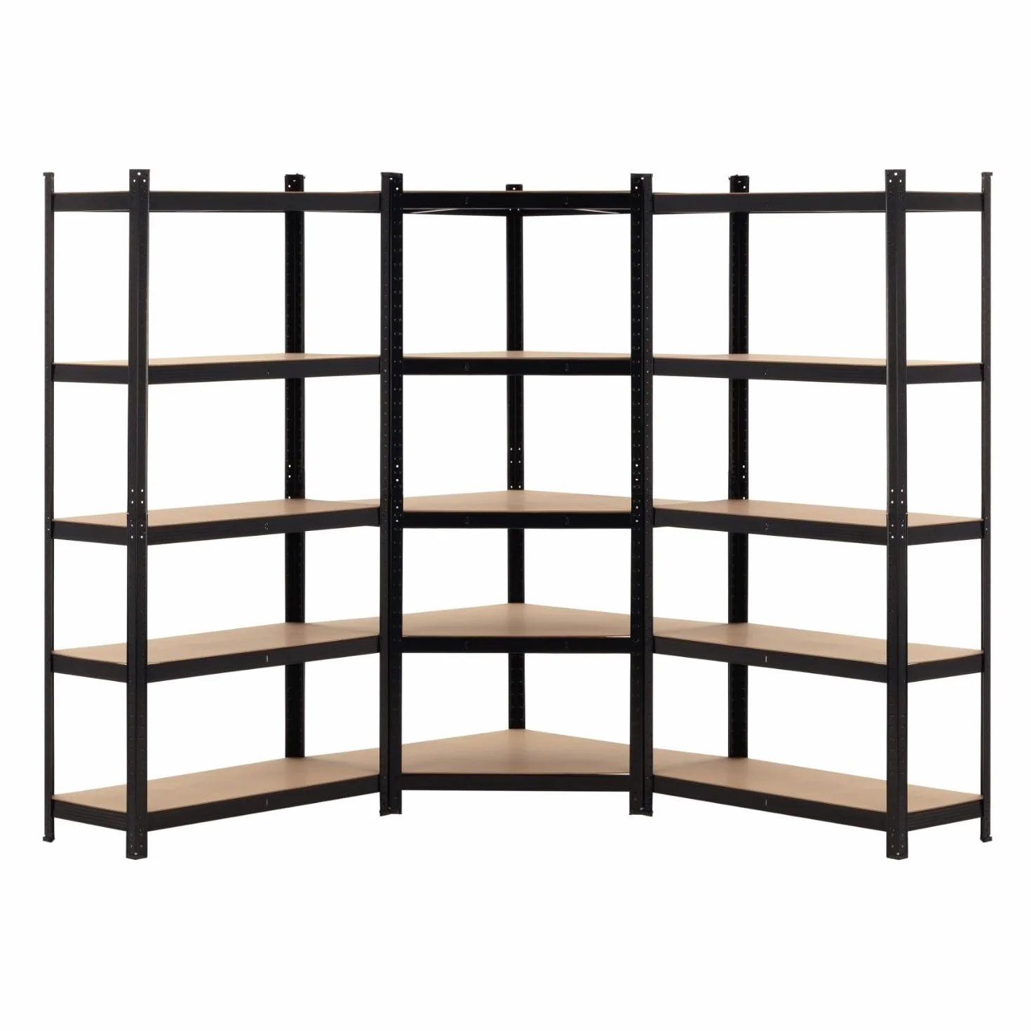 THINIA HOME Pack 2 Estanterías Modulares + 1 Estantería Esquinera, Acero MDF Antihumedad, 5 Baldas Ajustables, 875Kg